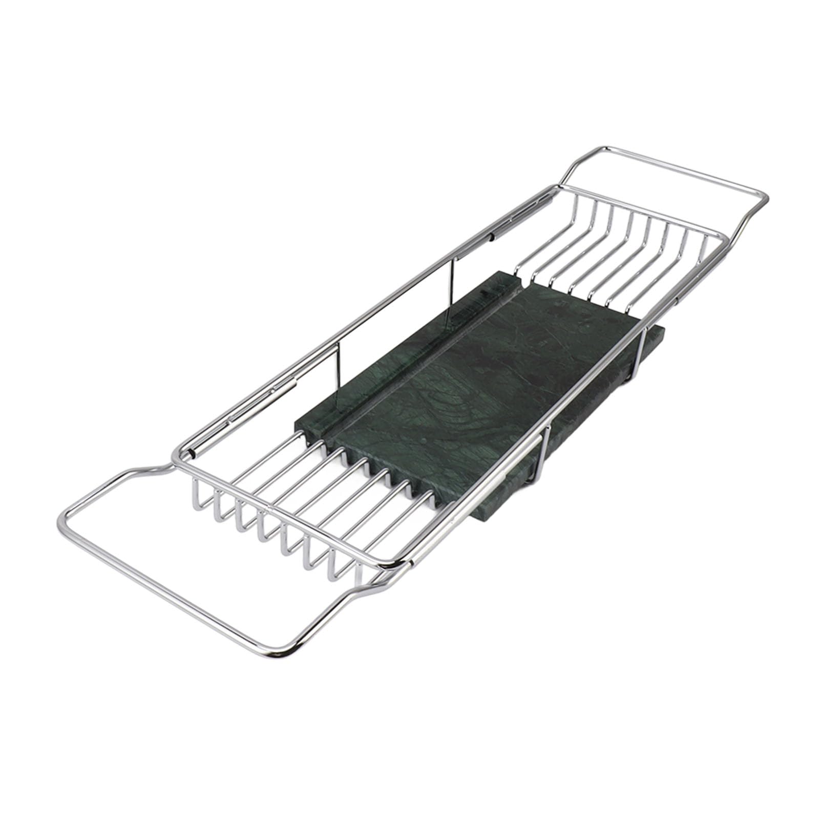 Bandeja de Bañera de Mármol de Metal, Estante Retráctil para Servir Bañera Que Ahorra Espacio, Mármol Antideslizante de Acero Inoxidable (Verde Plata)