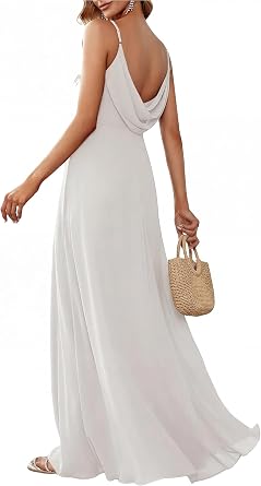Ever-Pretty Womens Backless Spaghetti Strap Bridesmaid Dresses Chiffon Empire Waist Summer Formal Wedding Guest Dress