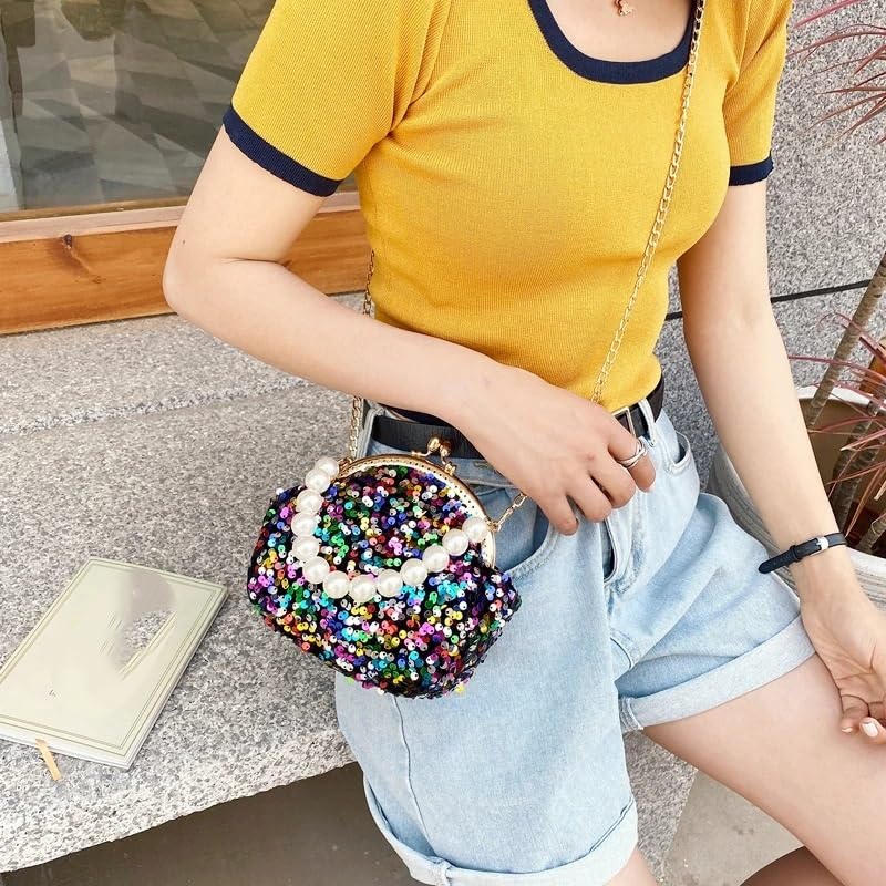 Bolso de Mano con Perlas para Fiesta, diseño Moderno, para Mujer, Bandolera con Cadena, para Boda, de Noche (Negro)