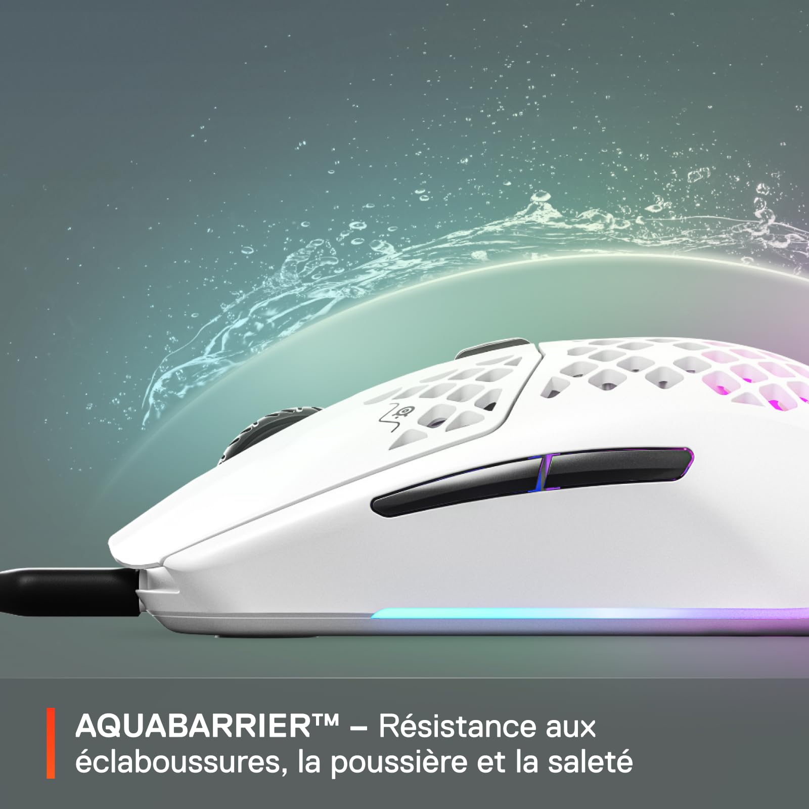 SteelSeries Aerox 3 - Souris gaming RGB perforée - Conception étanche ultralégère - Capteur optique TrueMove Core 8 500 DPI - Snow