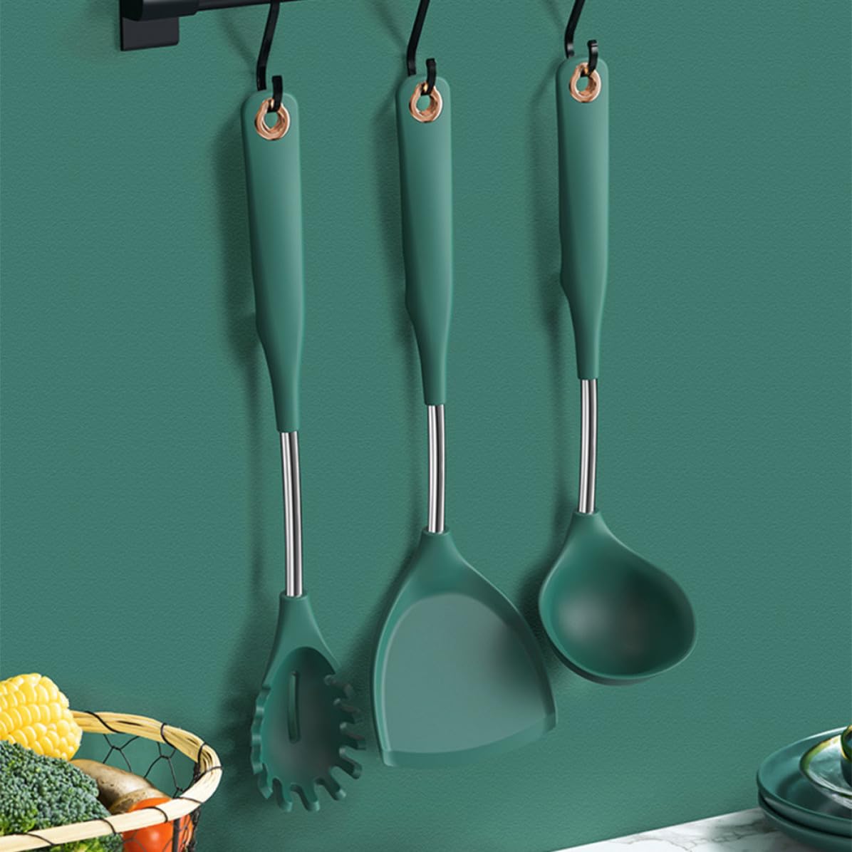 TOPBATHY 5 Piezas Cucharón Sopero de Silicona Mango Largo de Acero