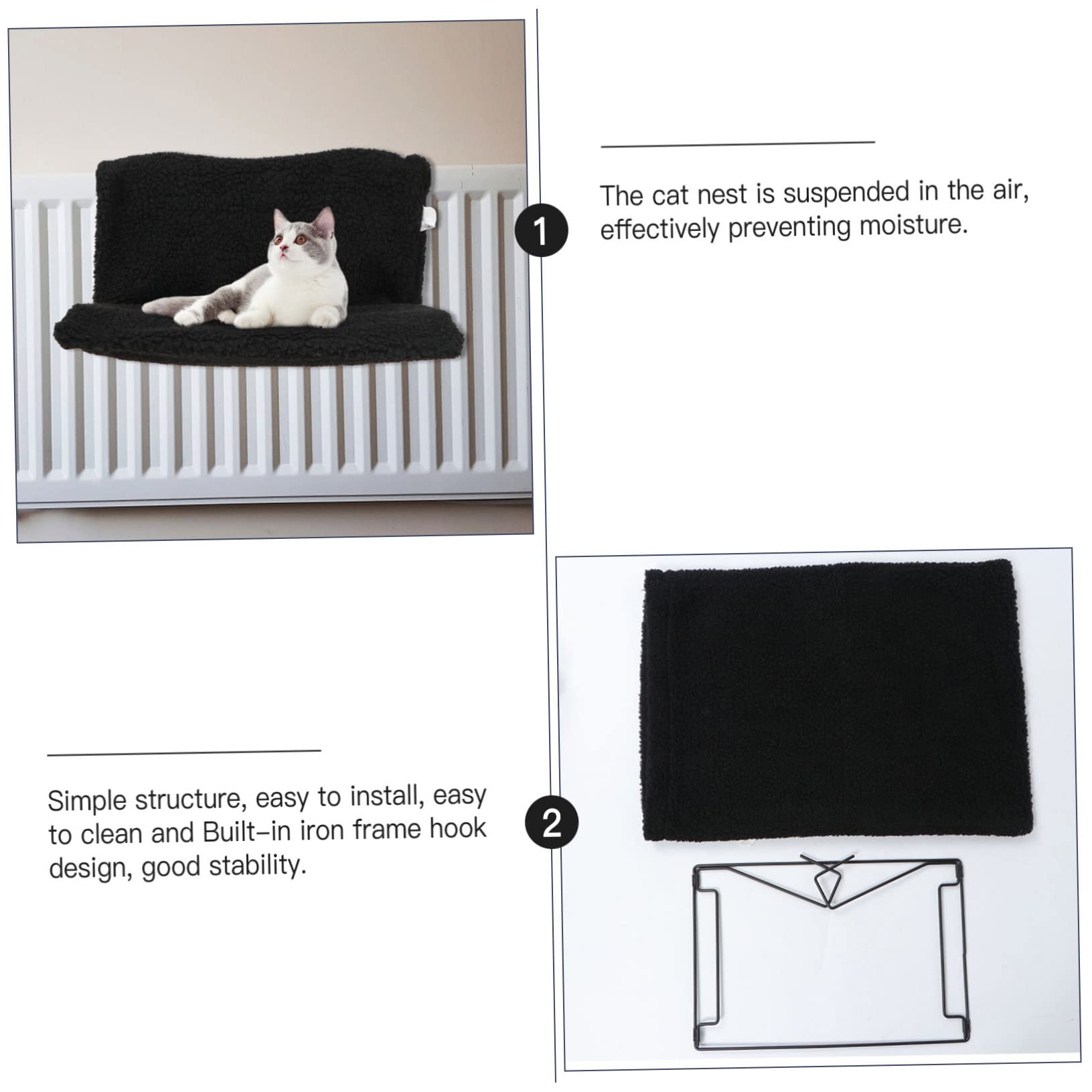 Hamac Facile à Nettoyer pour Radiateur Chat en Tissu Polyester et Lin Cadre en Métal Noir en Hiver pour Chat et Chaton