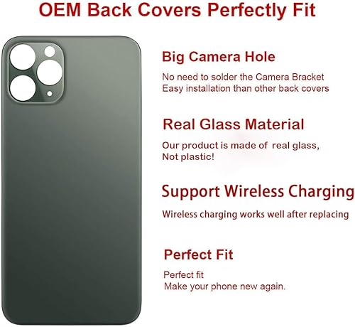 Miniatura 3 de Perzework Reemplazo de cristal trasero OEM para iPhone 11 Pro de 5.8 pulgadas con kit de herramientas de reparación y adhesivo preinstalado (verde
