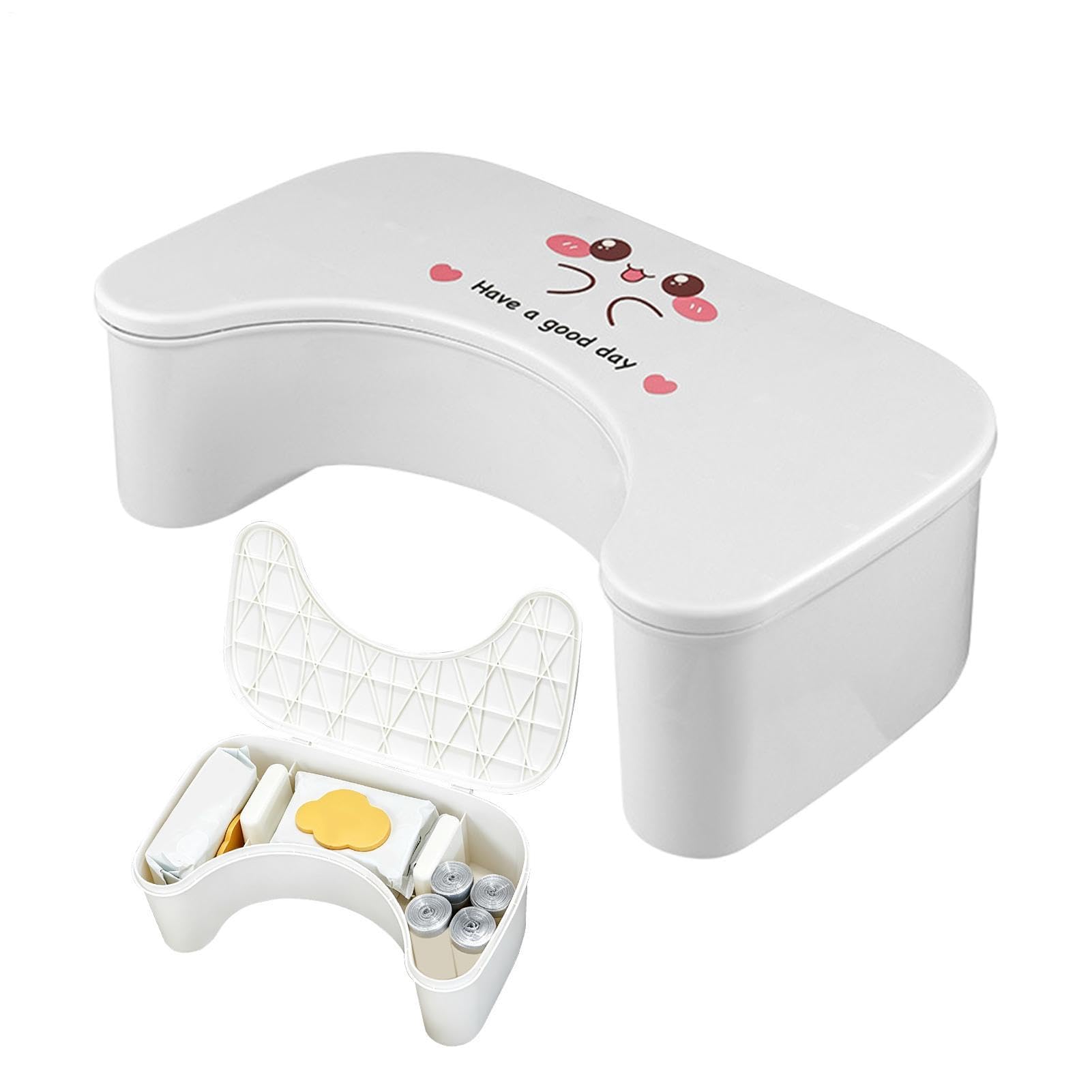Taburete para inodoro resistente con almacenamiento interno y base antideslizante