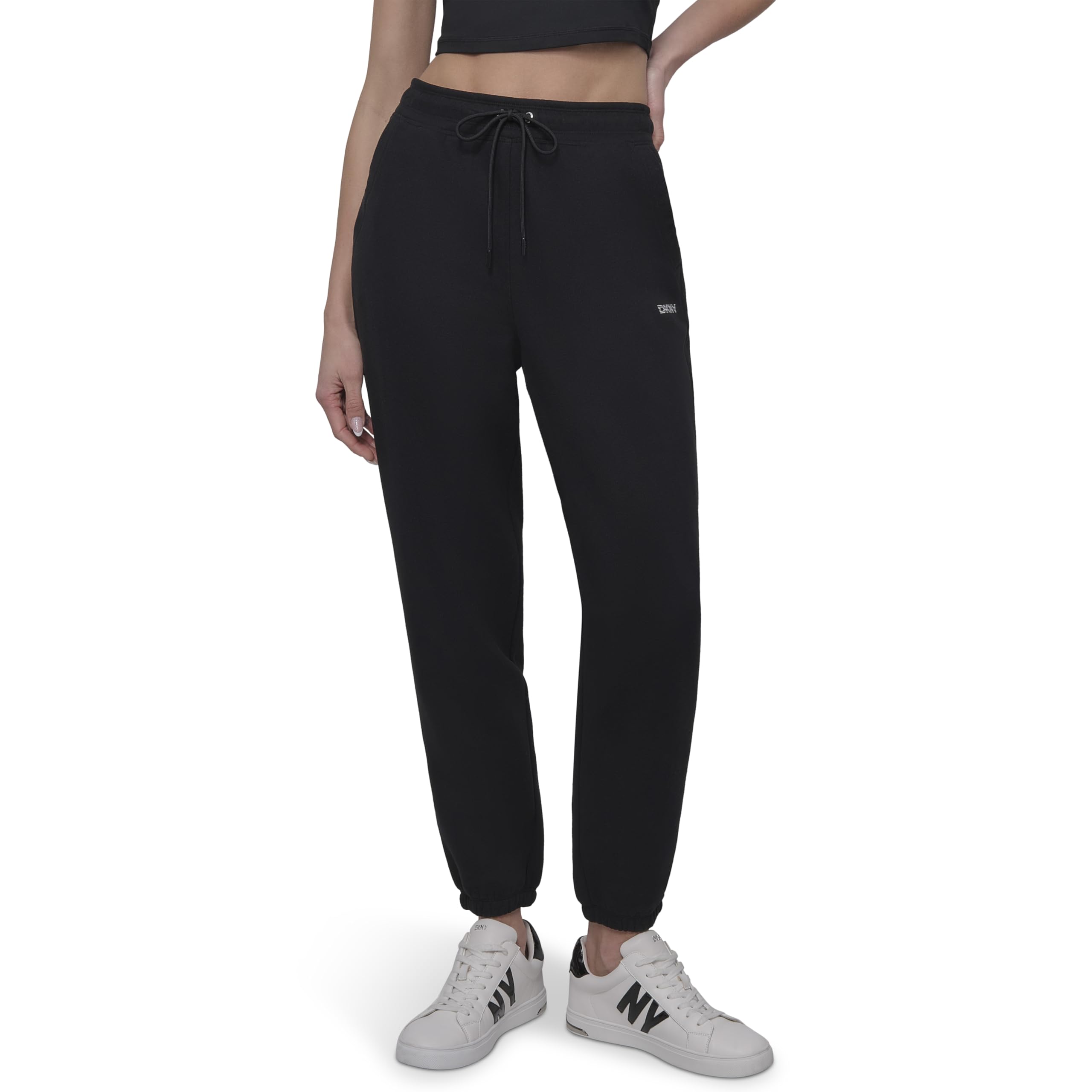 DKNY Womens Mini Stud Logo Relaxed Jogger Sweatpants, Black, M UK