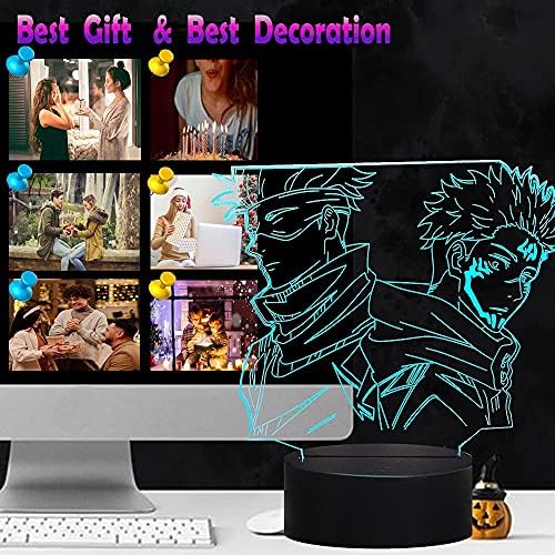 Yuji Itadori Children Night Light Satoru Gojo 3D LED Lamp Anime USB Table Desk Lamp Bedroom Sleep Mood Decor Remote Control 16 Color 4 Flash Mode Kids Toy Boy Girl Fans Birthday Gift Prize