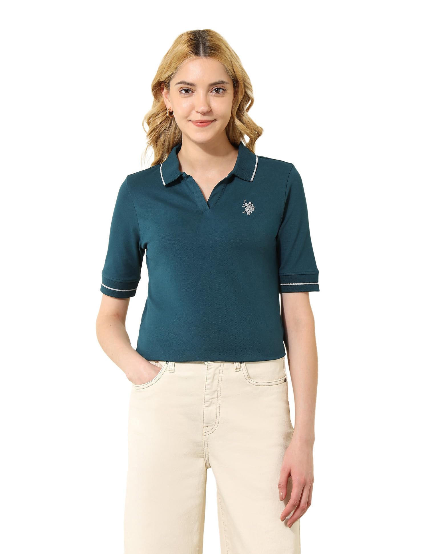 u.s. polo assn. Women's Solid Regular Fit Polo Shirt-picture-35