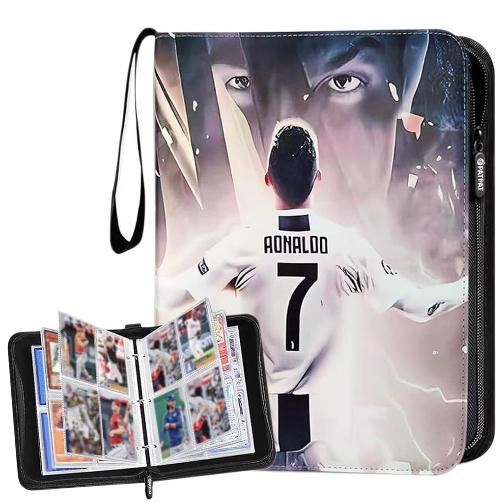 PATPAT® 400 Pockets Soccer Card Binder Autographed Cards Storage Bag Waterproof PU Cover Zipper Card Organzier Holder Multi Purpose Organizer Bag for Game Trade Cards,Collectible