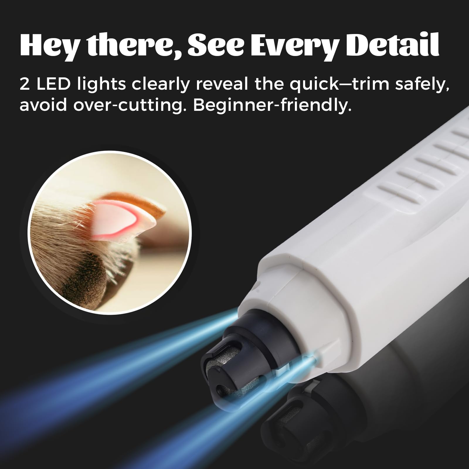 2026 Upgraded Silent Groom Pro Pet Nail Grinder,5-Speed Dog Nail Grinder with Led Light, 45db Quiet Painless Paws Grooming & Smoothing for Small Medium Large Dogs & Cats (1+2*Replacement Head) (White) - image 2