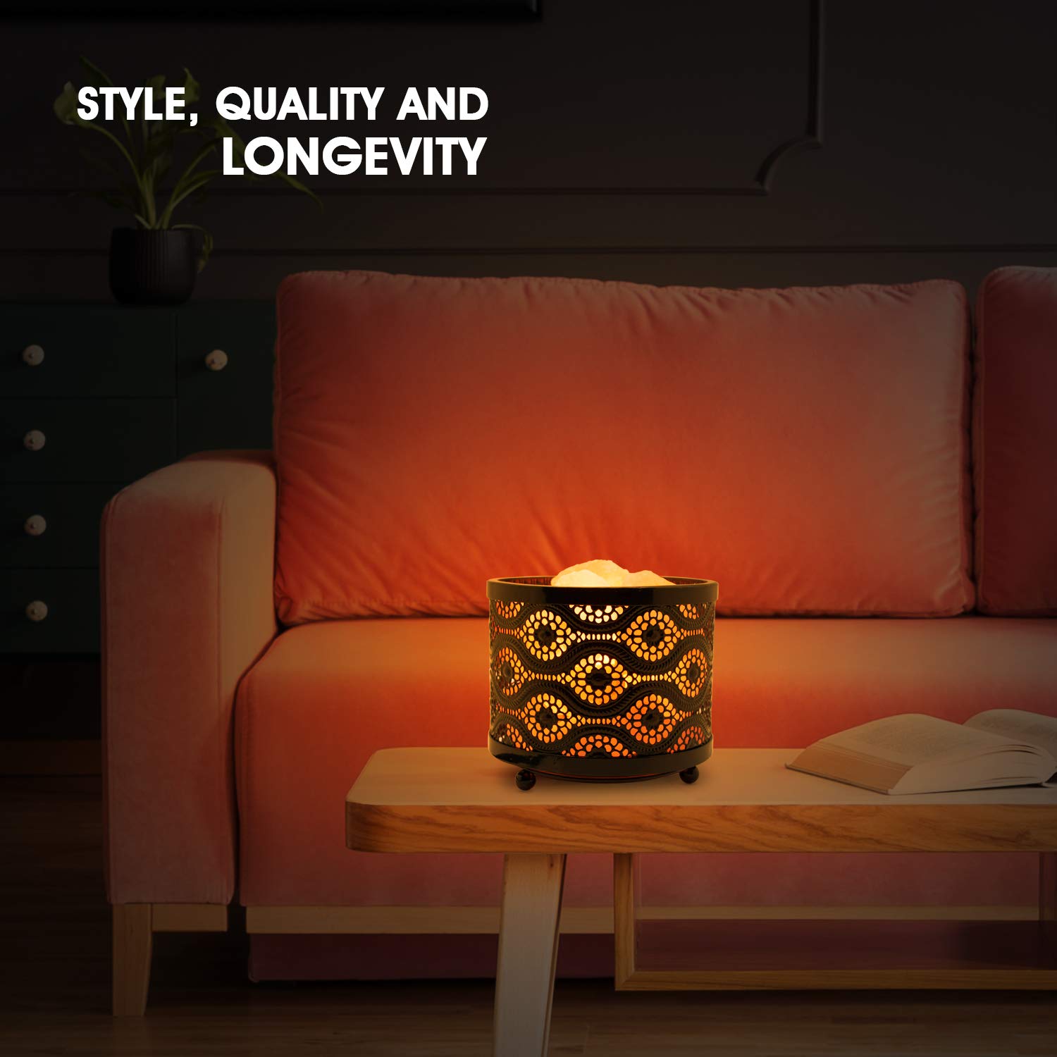 Himalayan Glow 1363B Natural Himalayan Lamp with Salt Chunks in Mosaic Design Metal Basket Night Light , Pink