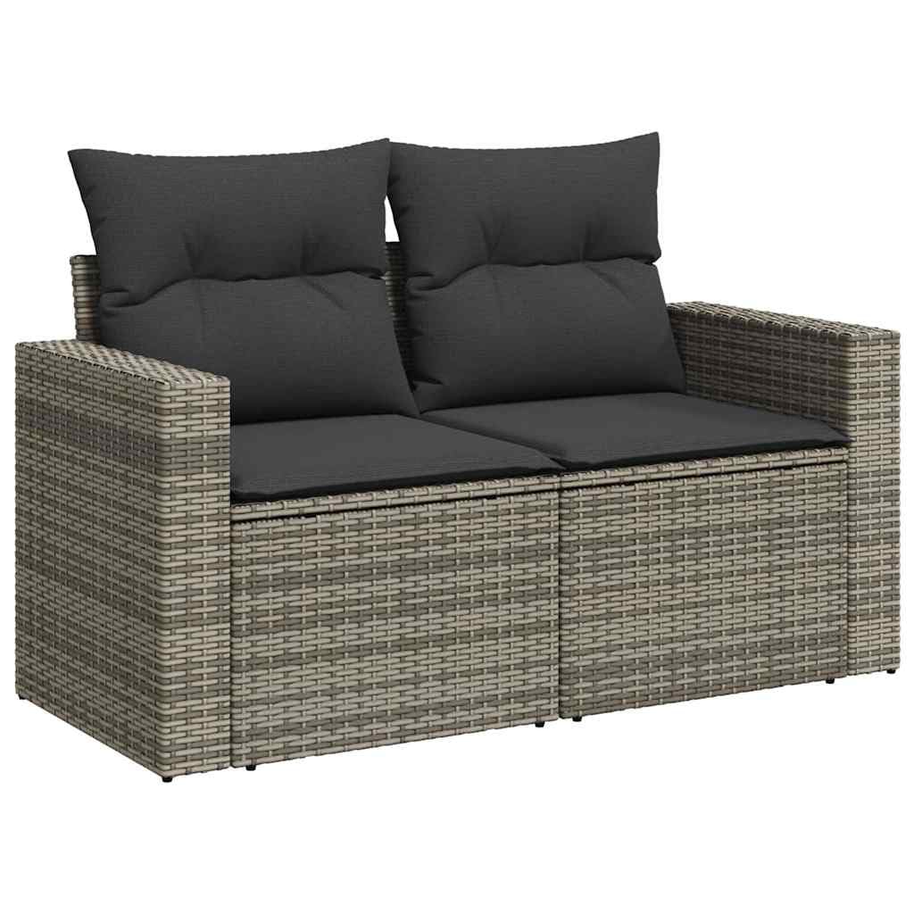 11-TLG. Garten-Sofagarnitur Grau mit Kissen Poly Rattan, wetterfestes Polyrattan Geflecht, Lounge Sitzgruppe für Terrasse Balkon und Wintergarten, inkl. Tisch, Sessel, Regal, Stauraum
