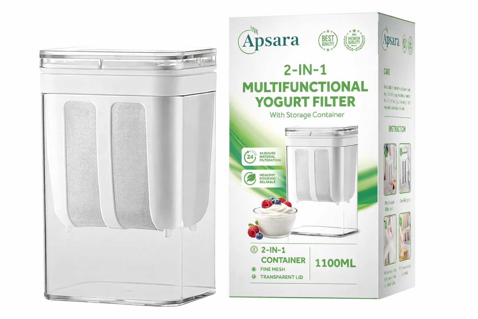 Curd & Greek Yogurt Maker Thick Dahi Maker with Strainer and Whey Separator, White Plastic Storage Box for Homemade Thick Yogurt Making for Kitchen Use