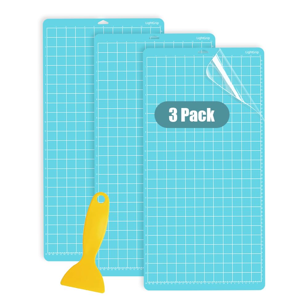 3 Pezzi Tappetino da Taglio Adesivo LightGrip 30x60cm per Cricut, Tappetino Ricambio 12x24 Pollici Compatibile con Cricut Maker 3/Maker 4/Maker/Explore 3/4/One/Air/Air 2 con Raschietto