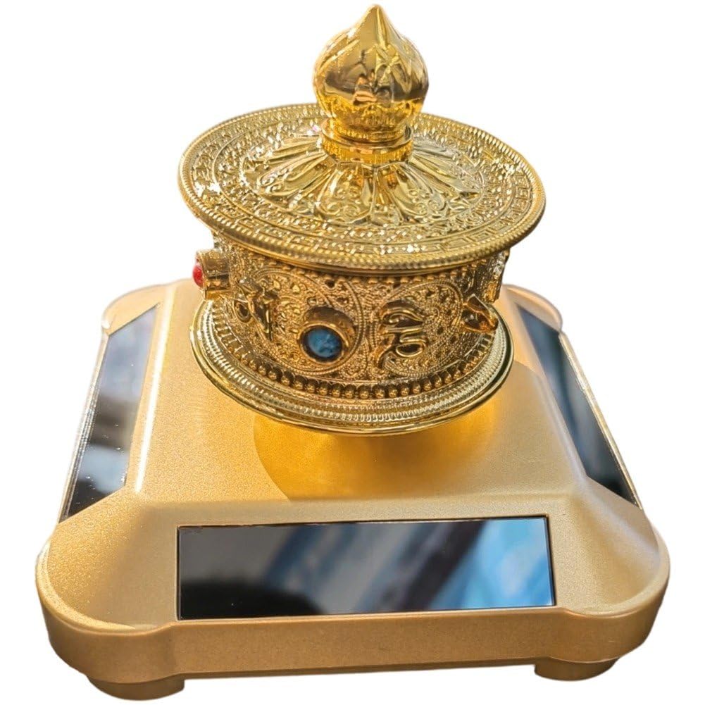 Danlai Solar Rotating Prayer Wheel, Classic Ornament for Car Interior Meditation Yoga and Household Relaxation Layout