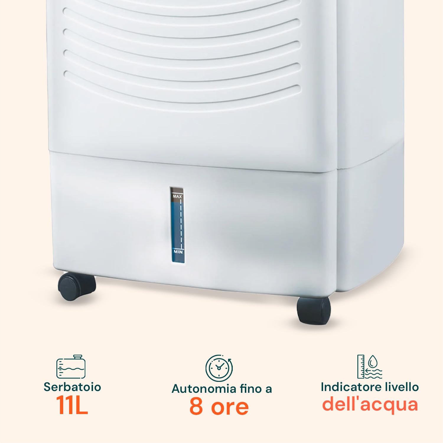 Wintem Raffrescatore d'Aria 3 in 1 con Serbatoio da 11L, Umidificatore e Purificatore, Timer 7,5h e Funzione Swing, Ideale per Ambienti Interni, Facile da Usare e Trasportare, Basso Consumo Energetico