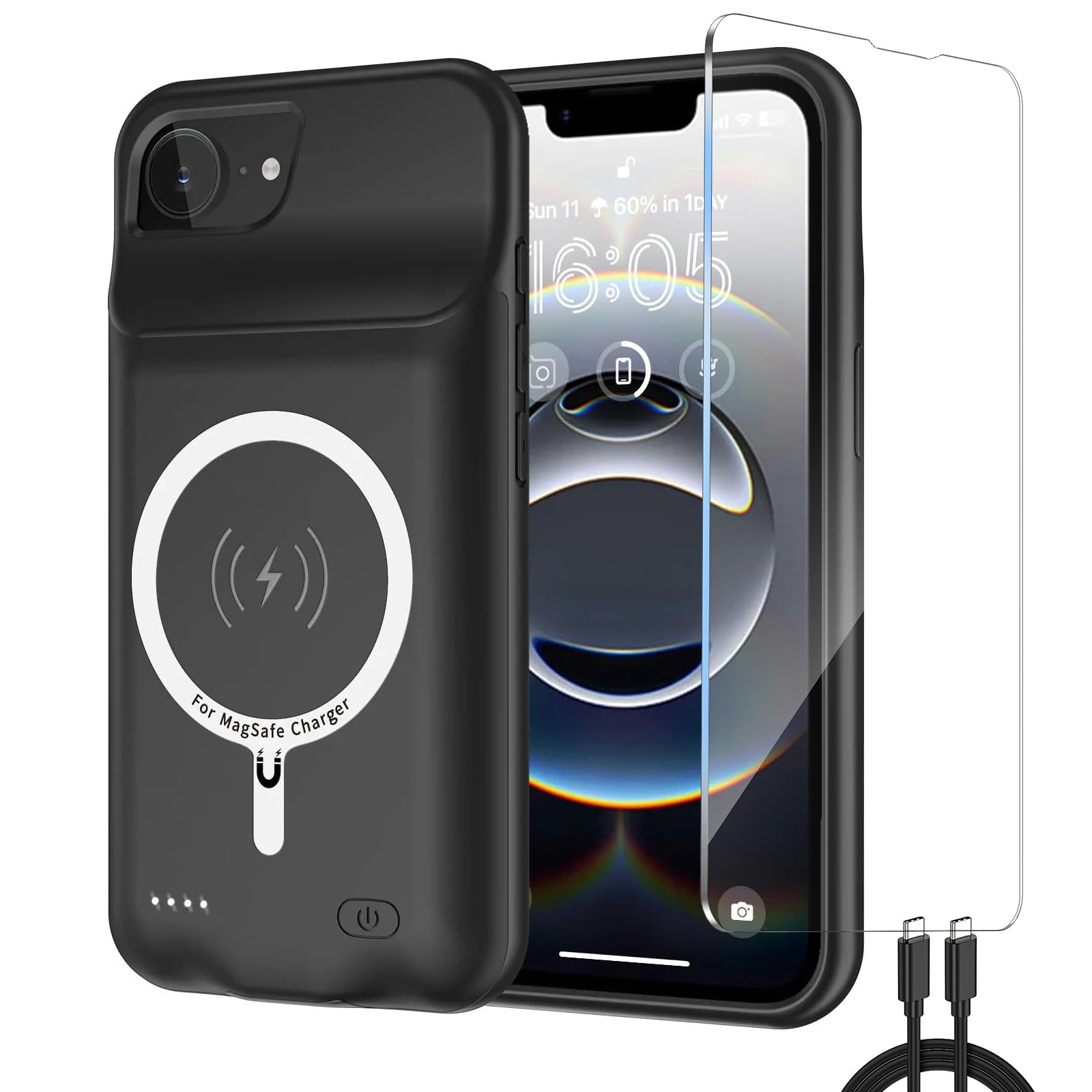 Coque Batterie pour iPhone 16e/17e,10000mAh Magnétique Compatible Chargement sans Fil Coque de Protection pour Chargeur de Batterie de Secours étendue,