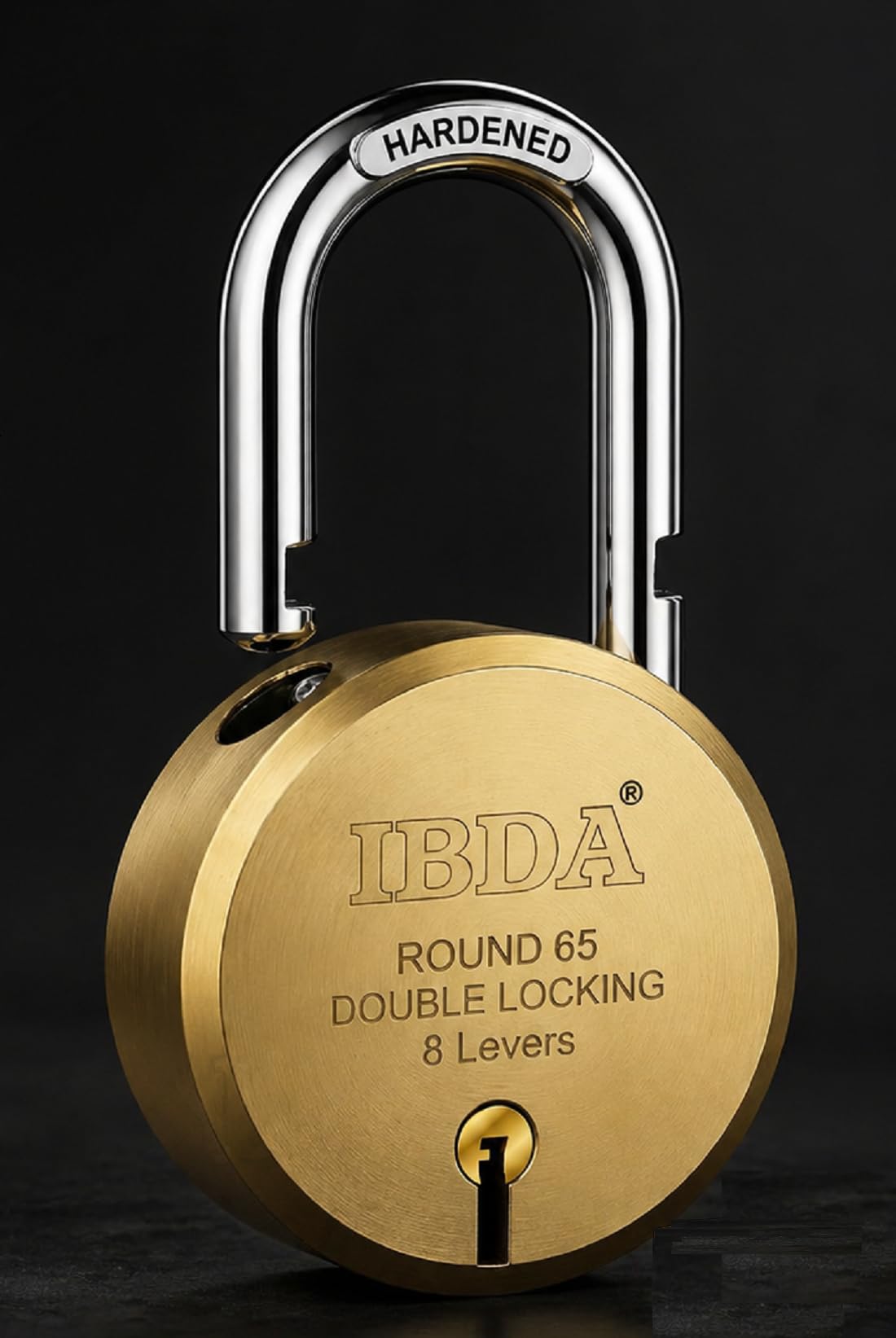 IBDA Lock and Key 65mm | Double Locking | 8 Levers' Technology| Rivetless BRASS Finish Padlock | lock for home, shutter, gate, door, kadi, channel, chain, shop, school, warehouse, flat, outdoor-indoor-image-20