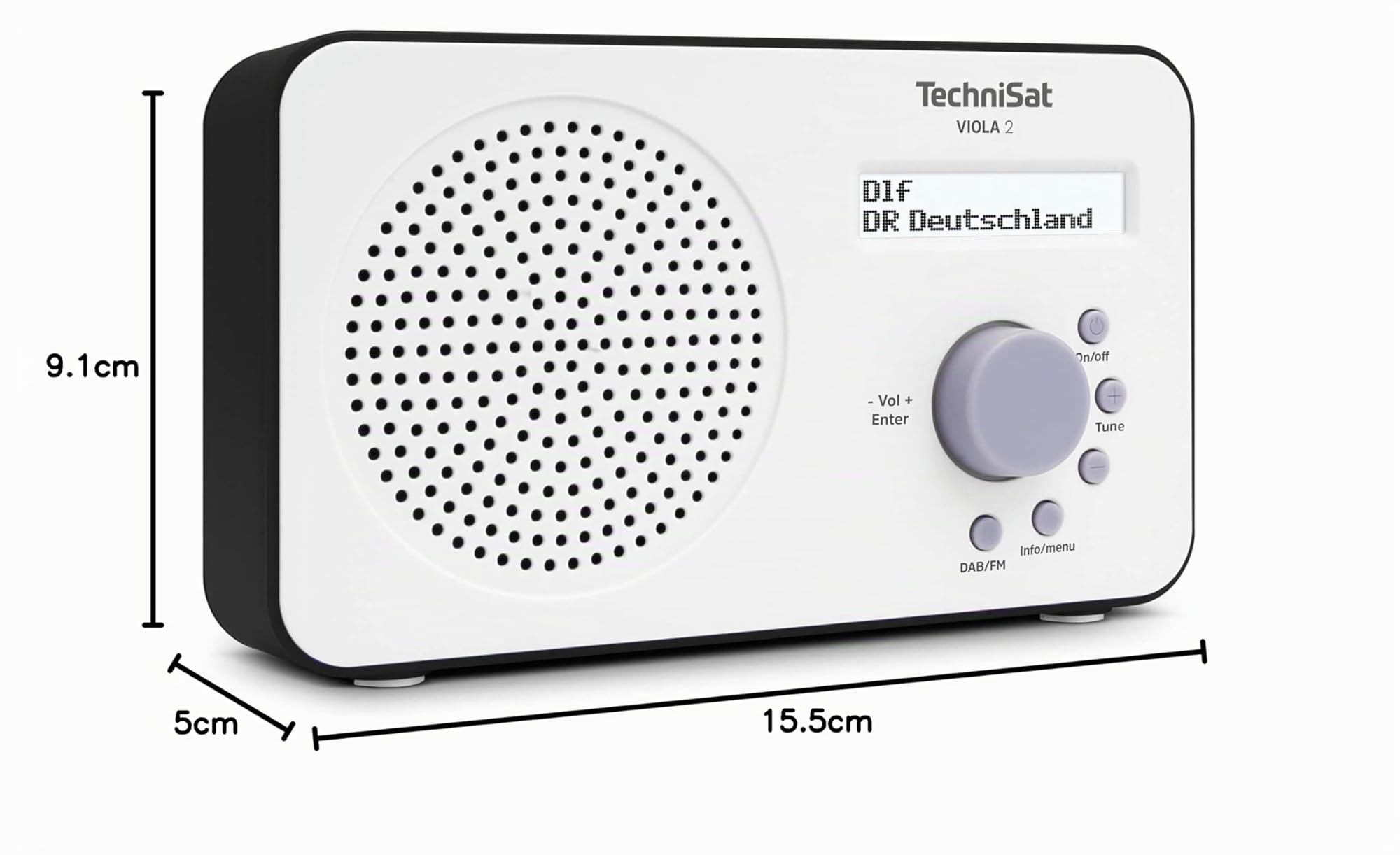 TechniSat VIOLA 2 - Radio DAB portable (DAB+, FM, Haut-parleurs, Prise casque, Ecran sur 2 lignes, Touche de commande, petit, 1 Watt RMS) blanc/noir