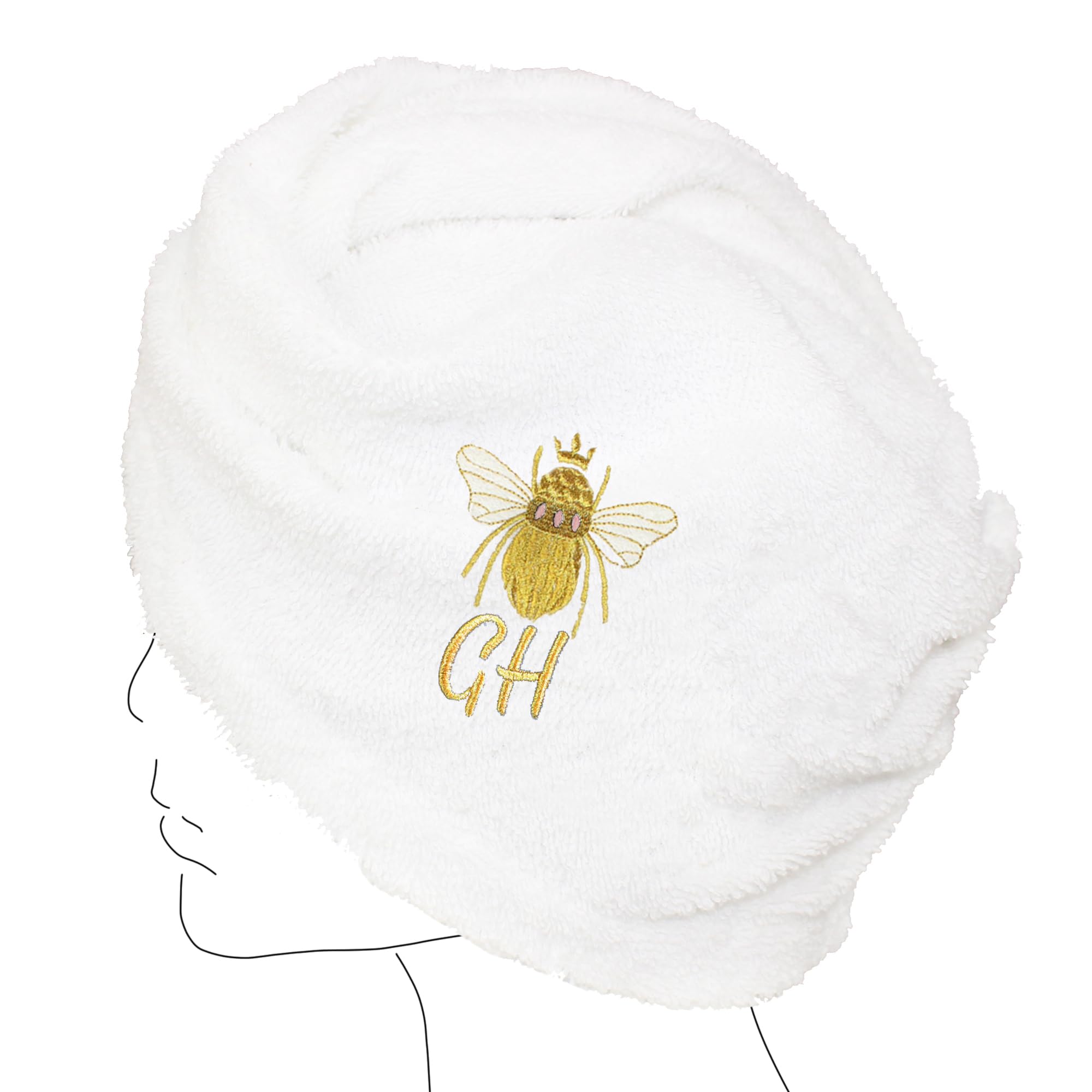 TeddyT's Personalised Gold Bumble Bee Hair Wrap Drying Towel (White)