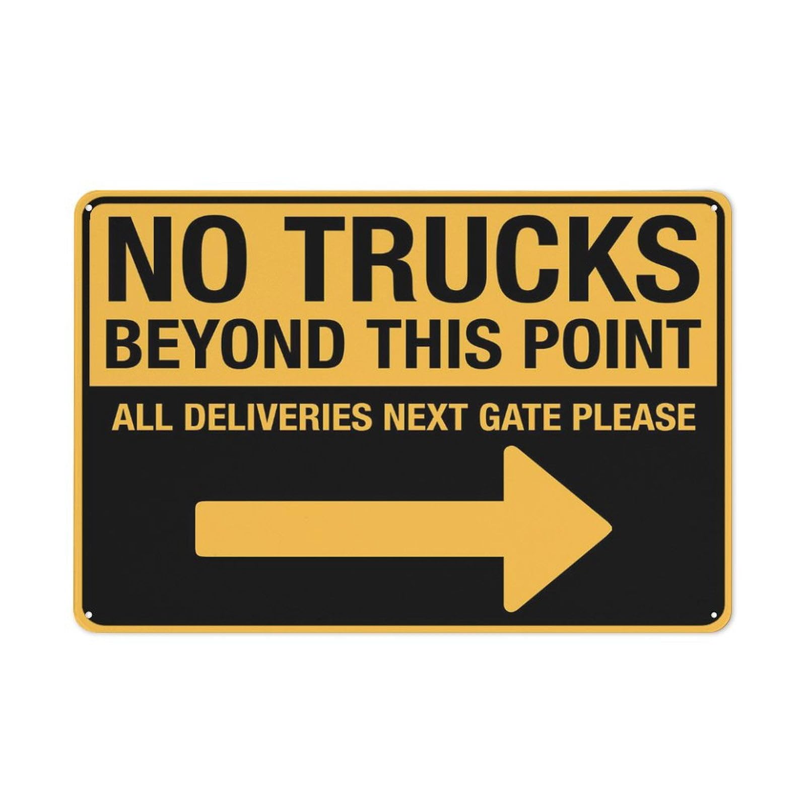 No Trucks Beyond This Point (Right Arrow) Sign, 8x12 Inch Rust-Free Metal Aluminum for House, Door, Office, Business, Yard, Pre-Drilled Holes, Weather Resistant