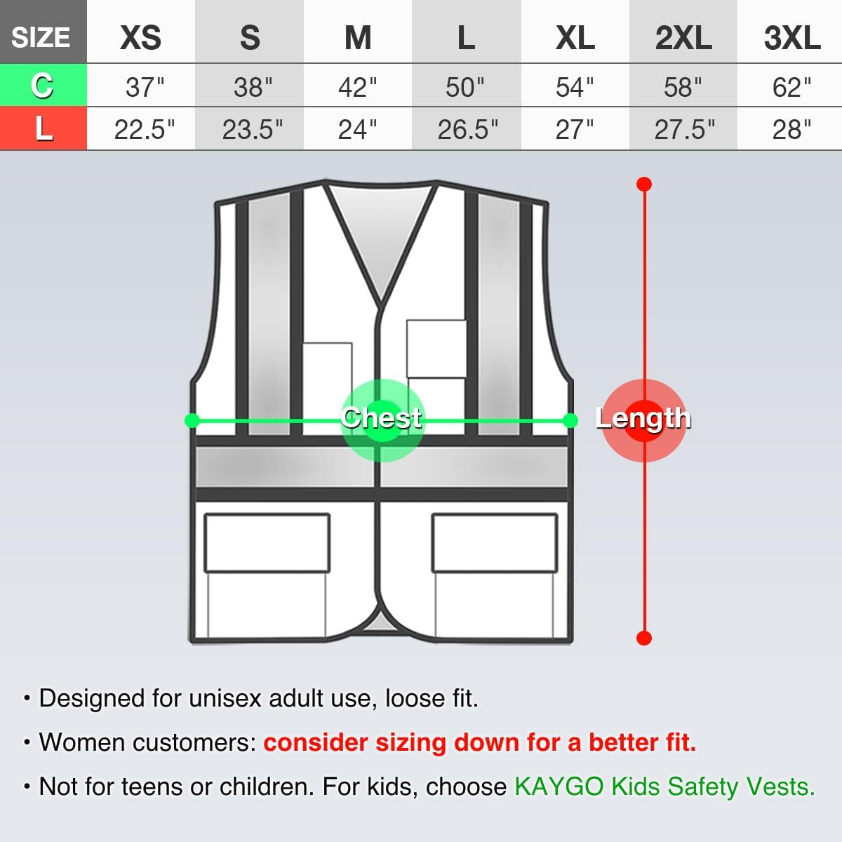 KAYGO Reflective High Vis Safety Vest with Pockets for Men and Women KG0100 | Breathable Polyester Lightweight, Two-Tone, ANSI Class 2, for Construction, Warehouse, Surveying, Cycling, Machine Washable