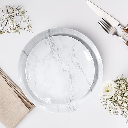 Miniatura 12 de Juego de vajilla de melamina – 12 piezas de platos y cuencos, ideal para fiestas en interiores y exteriores, sin BPA, apto para lavavajillas