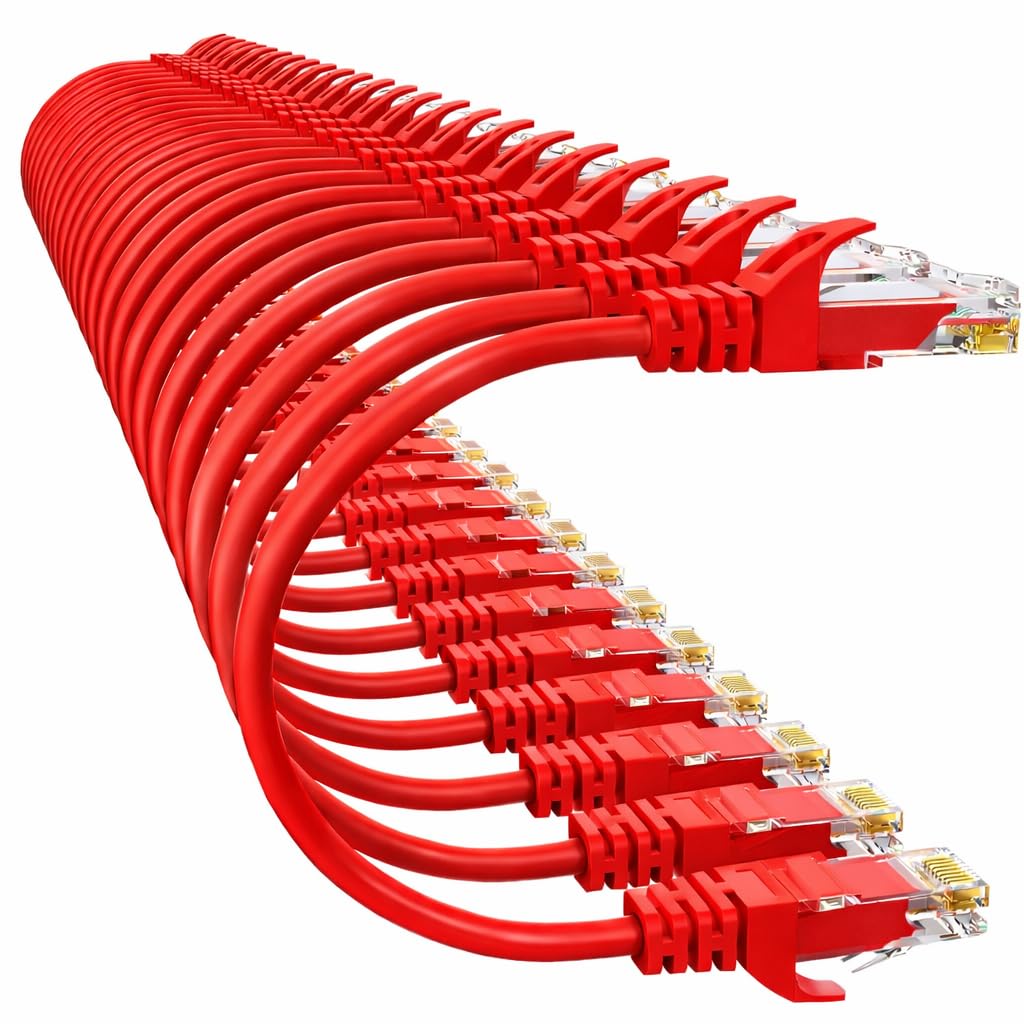 Lot de 24 câbles Ethernet Cat6 de 3,5 m, câbles de raccordement LAN haut débit avec connecteurs RJ45, cordon réseau Gigabit pour routeur, modem, PC, Xbox, PS5, ordinateur, durable et fiable, rouge