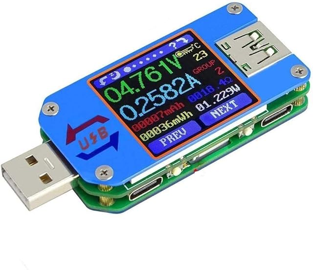 Fasizi UM25C USB Voltmeter, Bluetooth Type C USB Tester Meter USB Voltage Meter and Current Tester, 1.44inch 5A Color LCD Display Power Tester Multimeter, QC 2.0 3.0