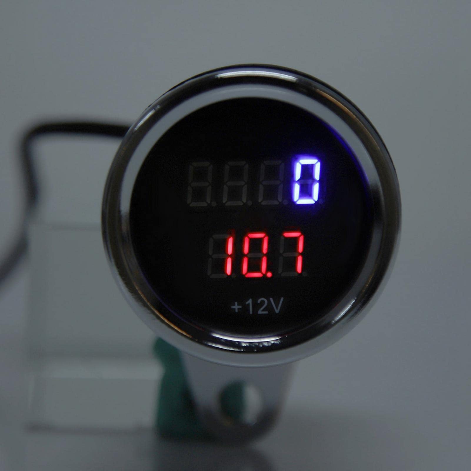 Tachimetro Digitale Moto 2 in 1, Contagiri LED + Voltmetro Universale 12V, Custodia Metallica Cromata, per Tutte le Motociclette