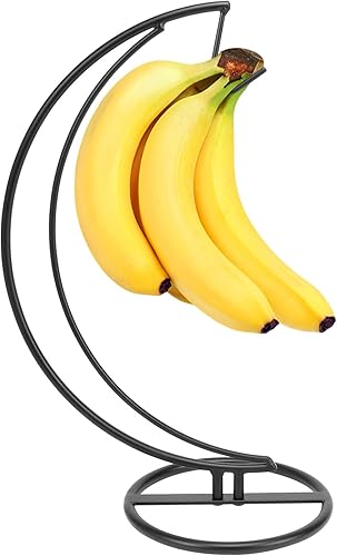 Soporte para plátano, soporte estable de metal independiente con gancho, forma de luna, moderno almacenamiento de frutas para encimera de cocina