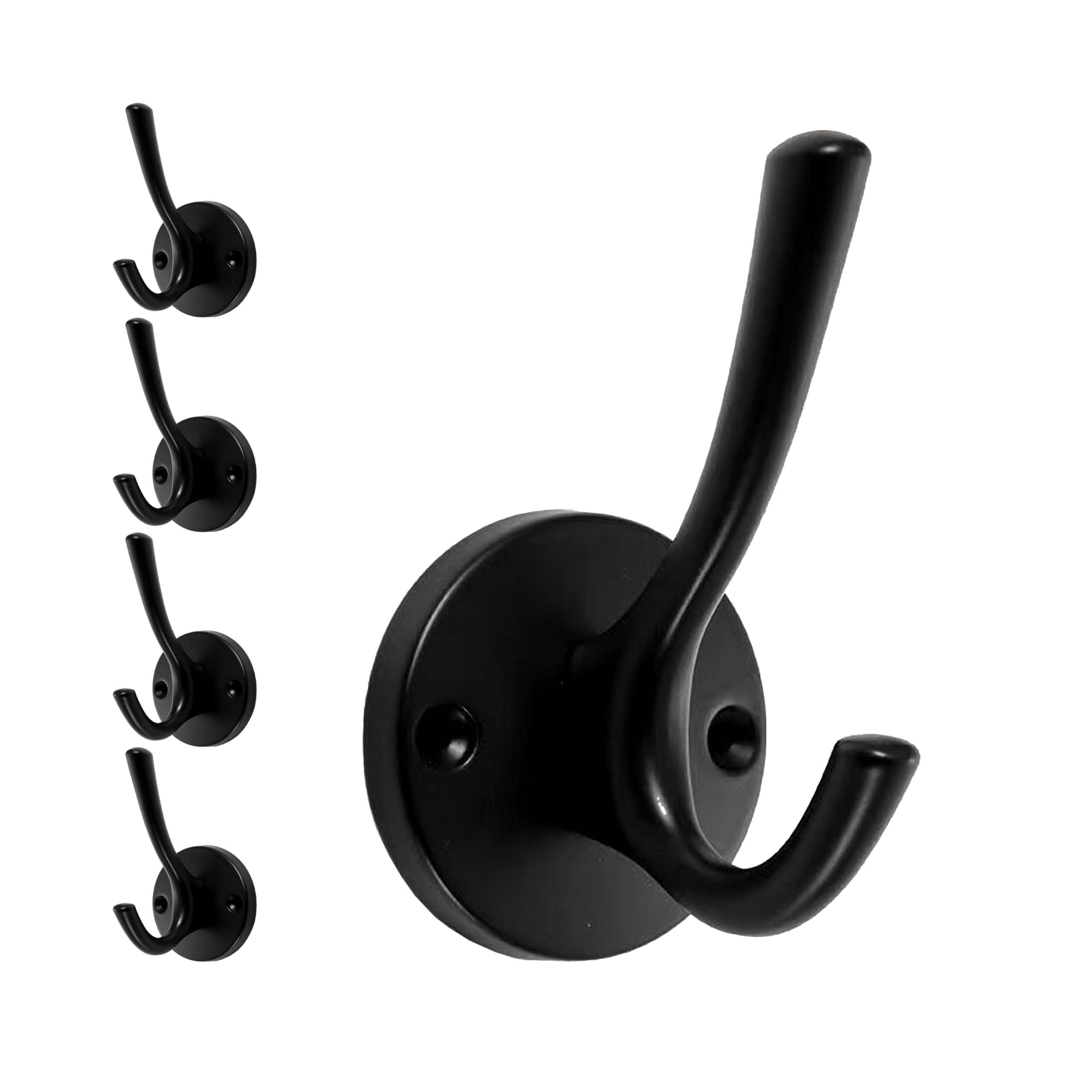glotao 5-Piece Matte Black Coat Hook Set - Wall Mounted Zinc Alloy Hooks with Screws and Anchors - Ideal for Farmhouse, Entryway, Bathroom, Bedroom, Closet - Perfect for Hanging Coats, Keys (Stylish)