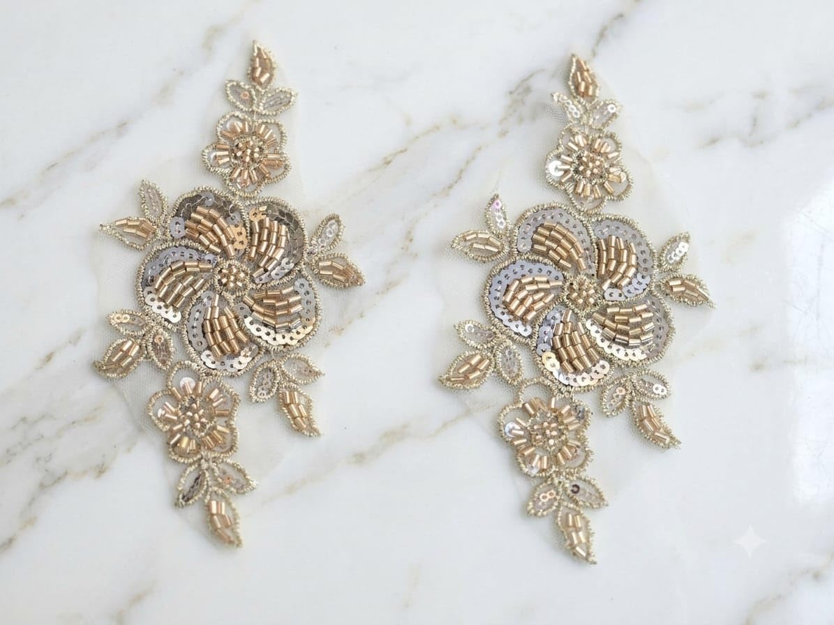Rosegold Color Applique Patches Beaded Patches Pack of 2 Floral Pattern Patches for Suits,Kurti Also Use for Fashion and DIY-image-18