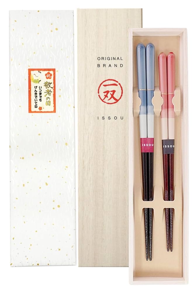 未使用】象牙風 象牙調 箸 夫婦箸 ペア 2膳 ケースつき レトロ