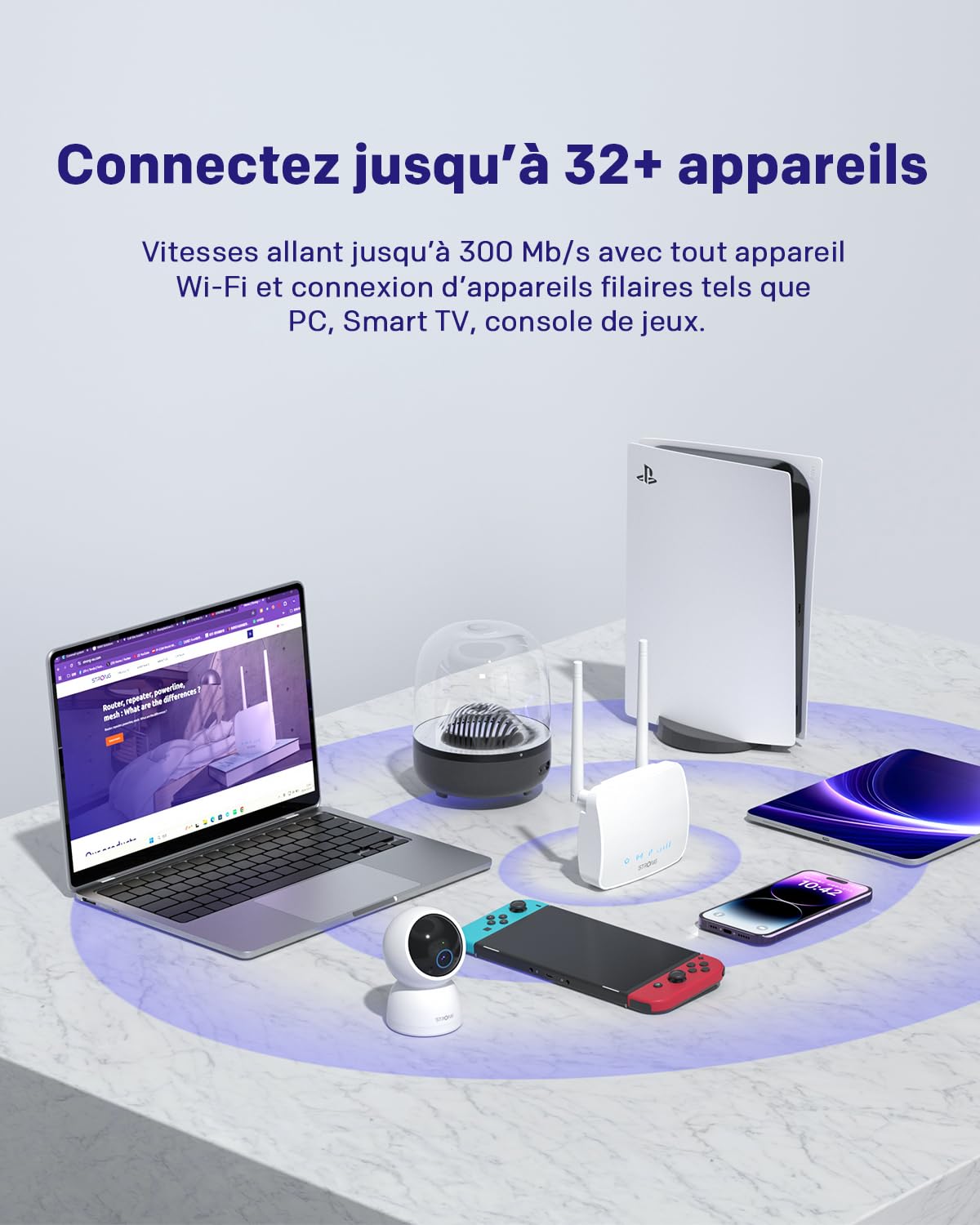STRONG Routeur 4G LTE, Routeur WiFi N300 supportant Les Cartes SIM, Cat 4 jusqu'à 150Mbit/s, 2 antennes externes, Port LAN Ethernet, Gestion complète du Code PIN, WPA/WPA2, WPS, Plug and Play