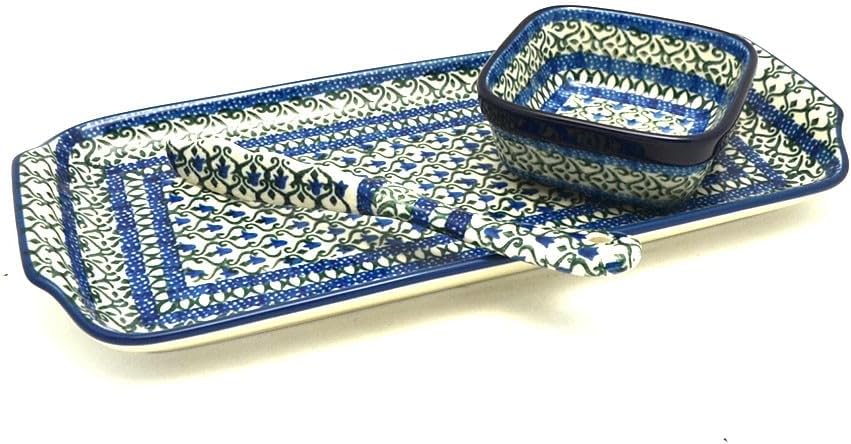 Polish Pottery Appetizer Serving Set - Tulip Trellis