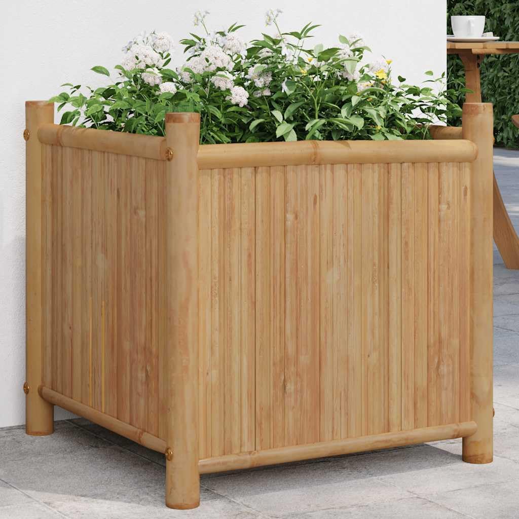 vidaXL Bamboo Raised Planter Box - Large Garden Flower Pot/Plant Stand - Outdoor Balcony Decor, Brown, 19.7"x19.7"x19.7"