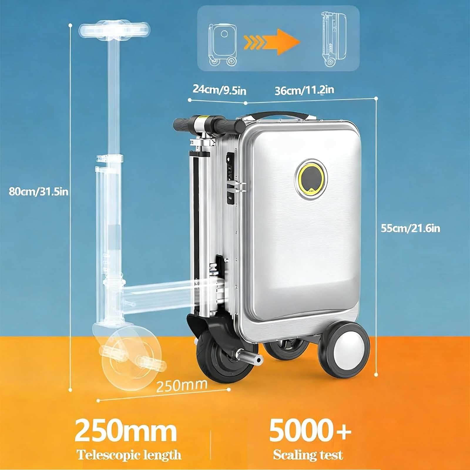 Maleta eléctrica para montar, 20 L, puerto de carga USB, batería extraíble, rango de 8 a 9 millas, bloqueo TSA para viajes y desplazamientos, Pink