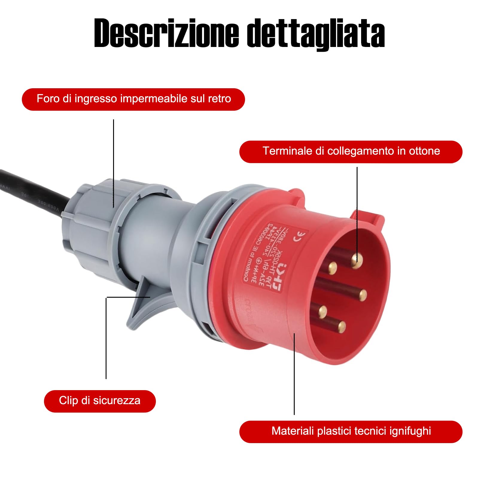 Adattatore CEE da 32 A a 16 A, con cavo da 0,5 m, protezione IP44, 5 x 2,5 mm², 400 V