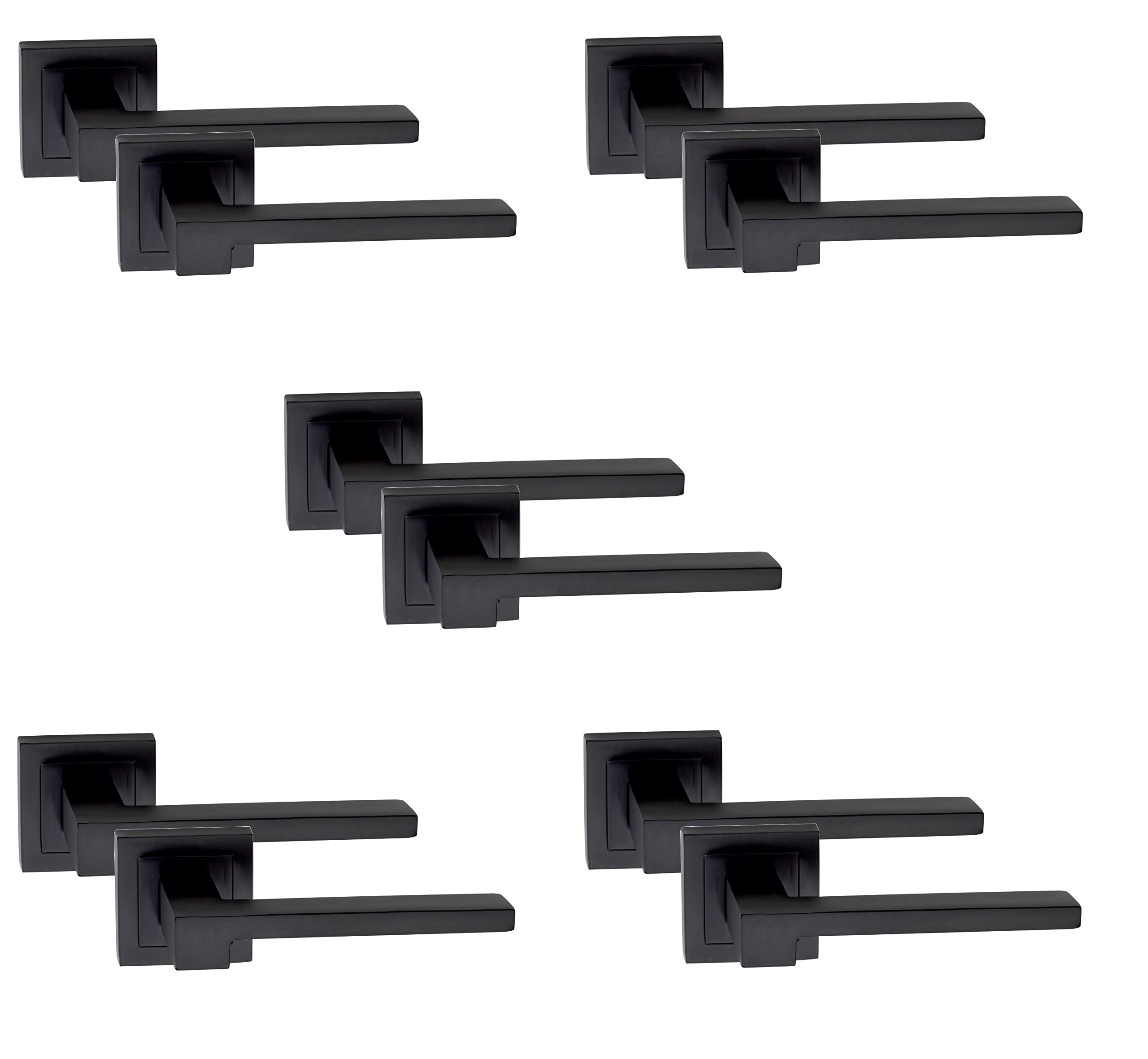 Golden Grace Matt Black Rose Zeta Latch Lock Door Handle Set - 5 Pack