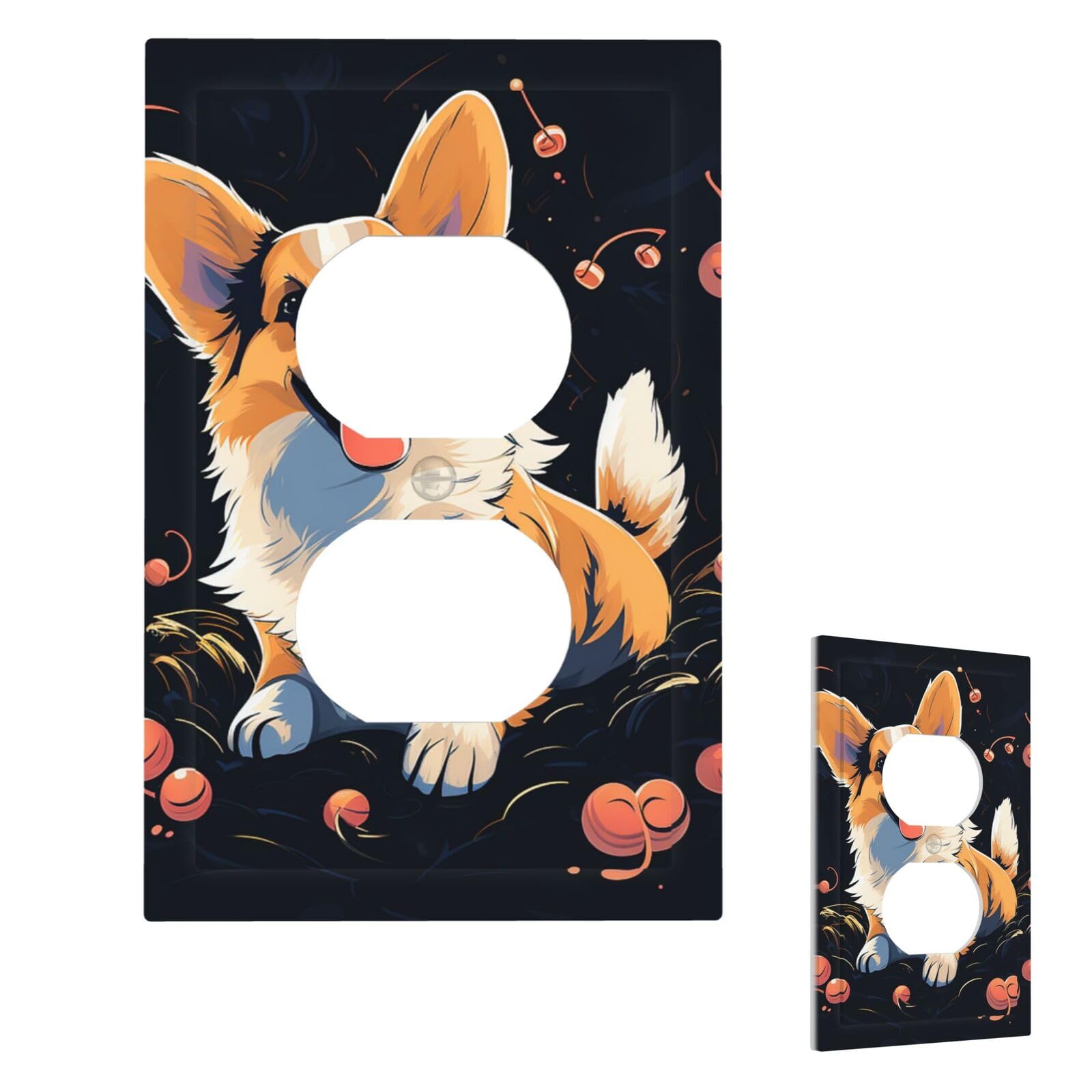Corgi Dog On Dark Background Wall Plate Cover Modern Decorative 1 Gang Light Switch Cover Unbreakable Receptacle Outlet Covers For Living Room Bedroom Home Decor Duplex