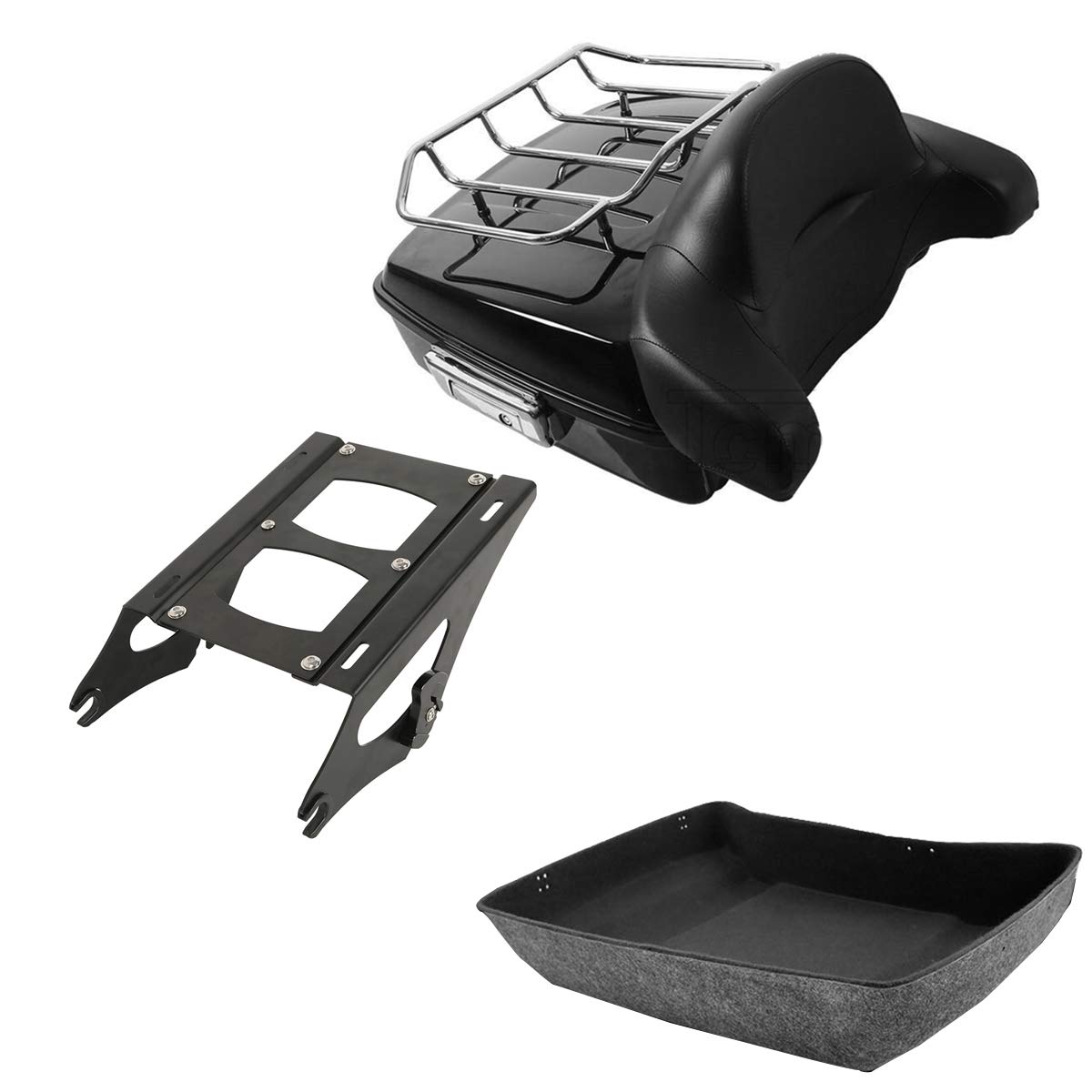 XFMT Chopped Tour Pack Trunk Backrest Pad W/Two Up Mounting Rack For Harley Touring Road King Electra Street Glide 2014-2023