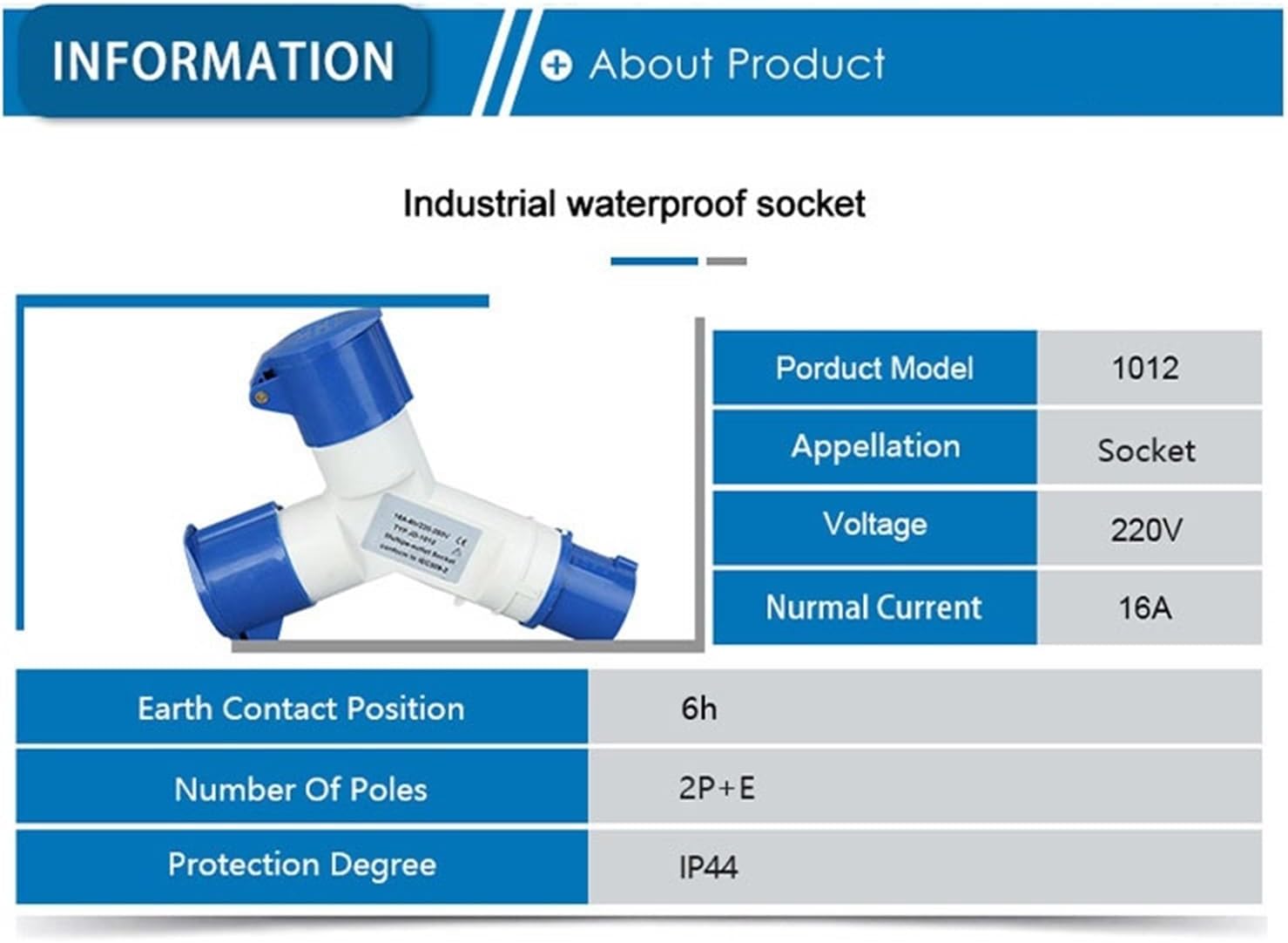 1PCS 16A IP44 3 Pin 220V Waterproof Industrial & Sockets Multifunctional Male & Female Power Electrical Cable Connectors(1012)