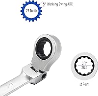 Vista 3 de Llave combinada de trinquete de cabeza flexible de 3/4 pulgadas SAE 72 dientes de 12 puntos de trinquete de caja de trinquete y herramientas