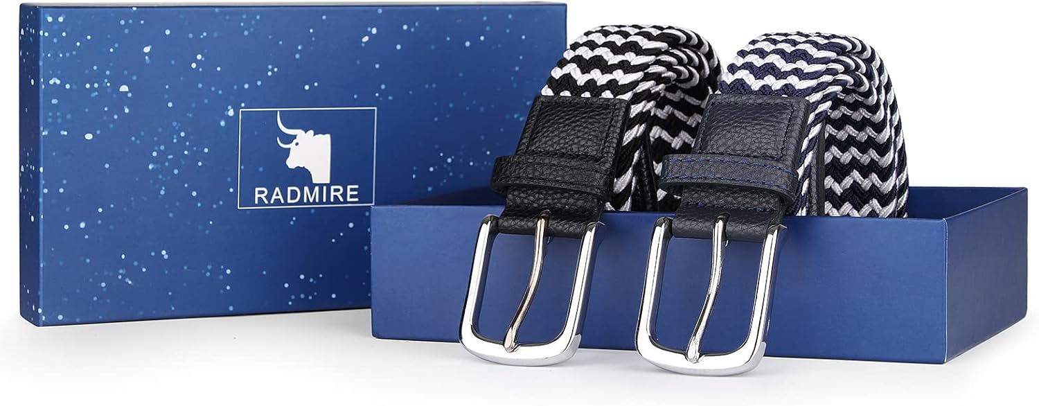 Radmire 2 Pack Braided Elastic Belts for Men, Womens Stretch Golf Woven Belts for Jeans Pants - Image 5