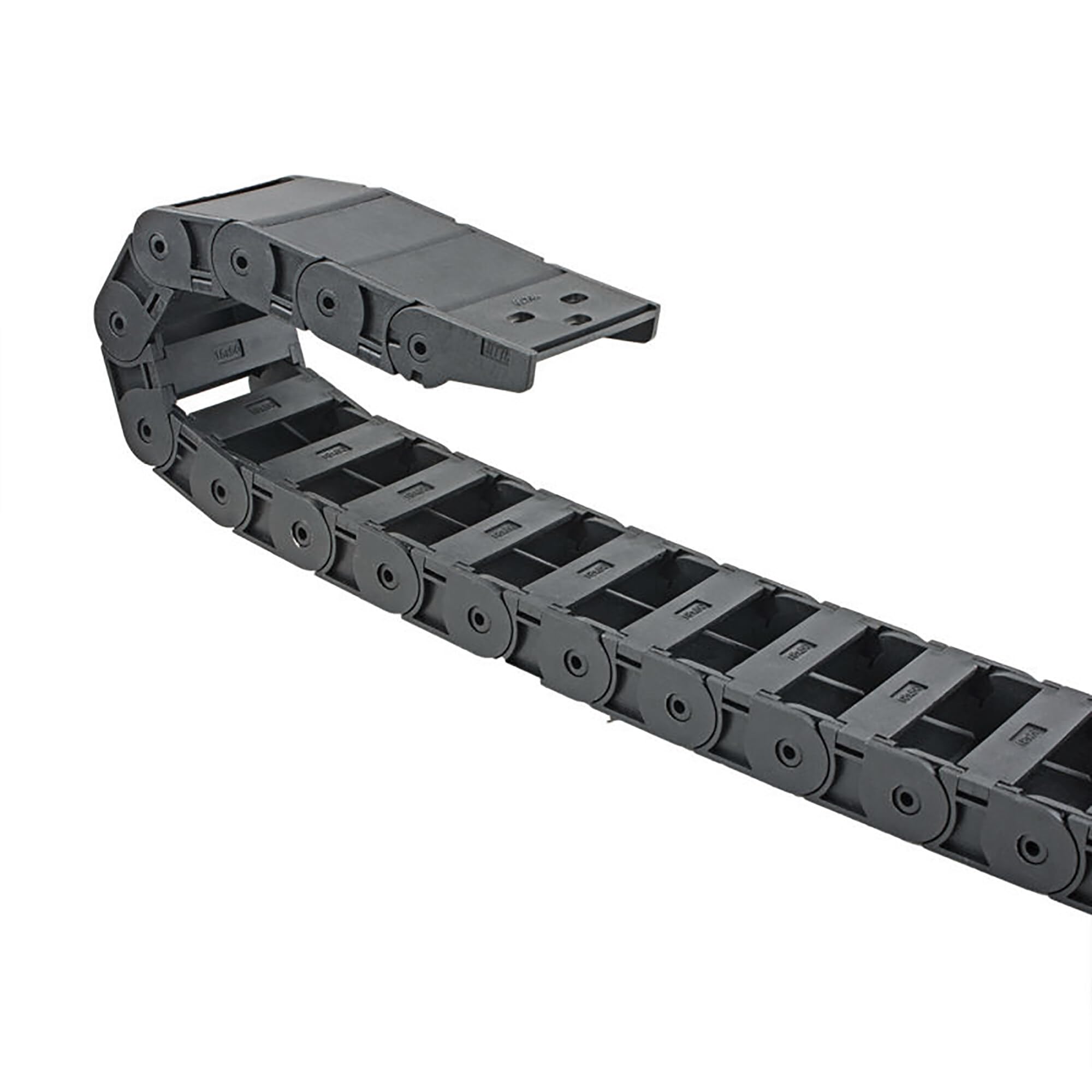 Catena di traino per cavi R38, 2 pezzi, 18 mm x 50 mm, in plastica nera, lunghezza 1 m, per CNC, con connettori terminali, tipo semi-chiuso, apertura laterale