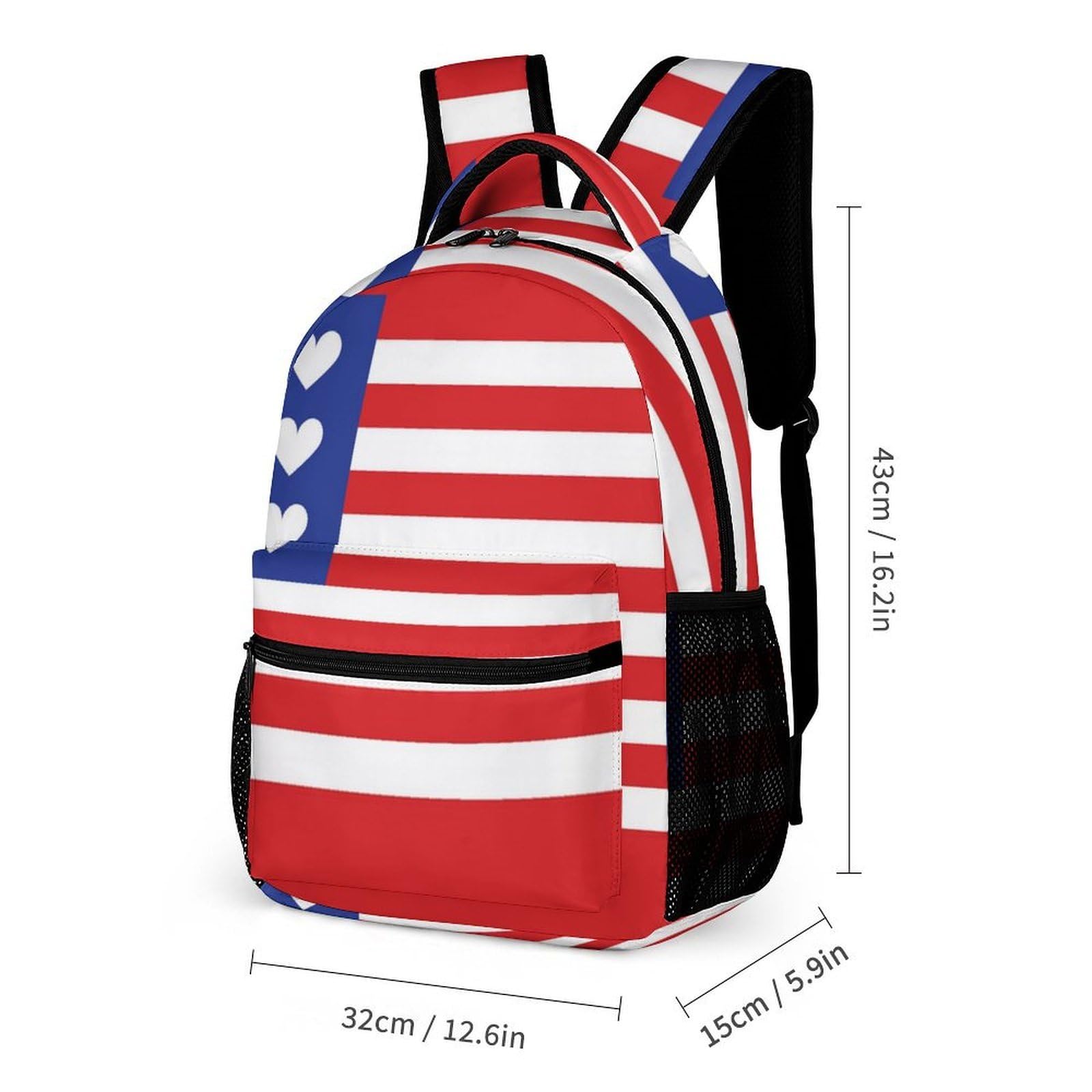 Sac à dos léger avec boîte à lunch, trousse de maquillage et rangements (rouge, bleu, blanc, américain)