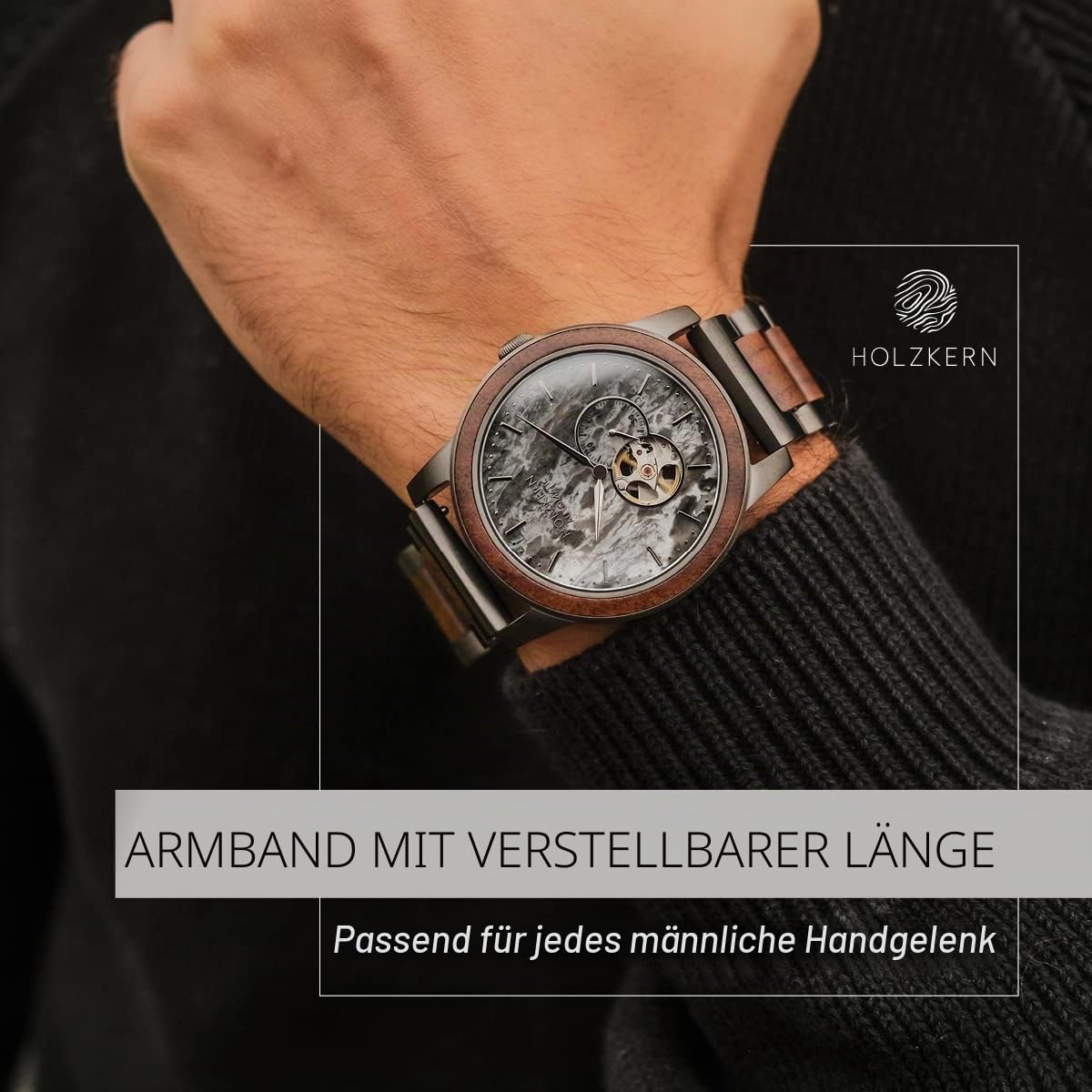 HOLZKERN Herrenarmbanduhr Automatik Chicago Walnuss/Marmor 9120078331828