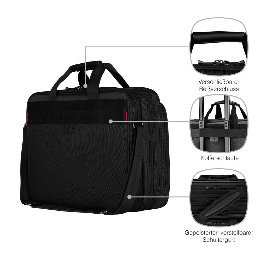 WENGER Legacy 17 Laptop-Tasche zum Umhängen, Notebook bis 17 Zoll, Aktentasche, Organizer, 26 l, Damen Herren, Büro Business-Reisen Uni, Schwarz/Grau, 600655