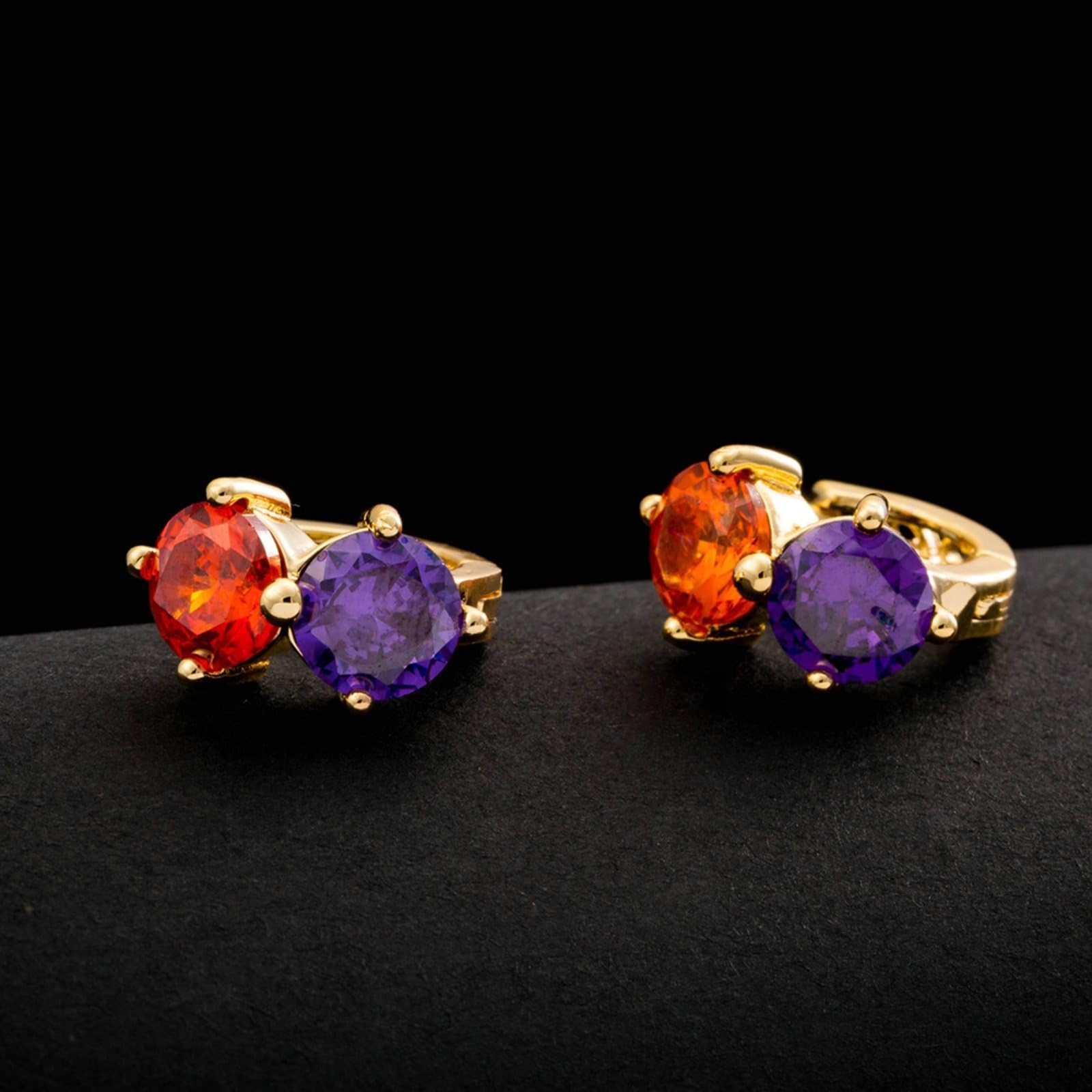 Pendientes de Fiesta para Bodas Mujer Oro Amarillo 14 K Piedra Preciosa Amatista Multicolor Redonda Elegante Pendiente Aro