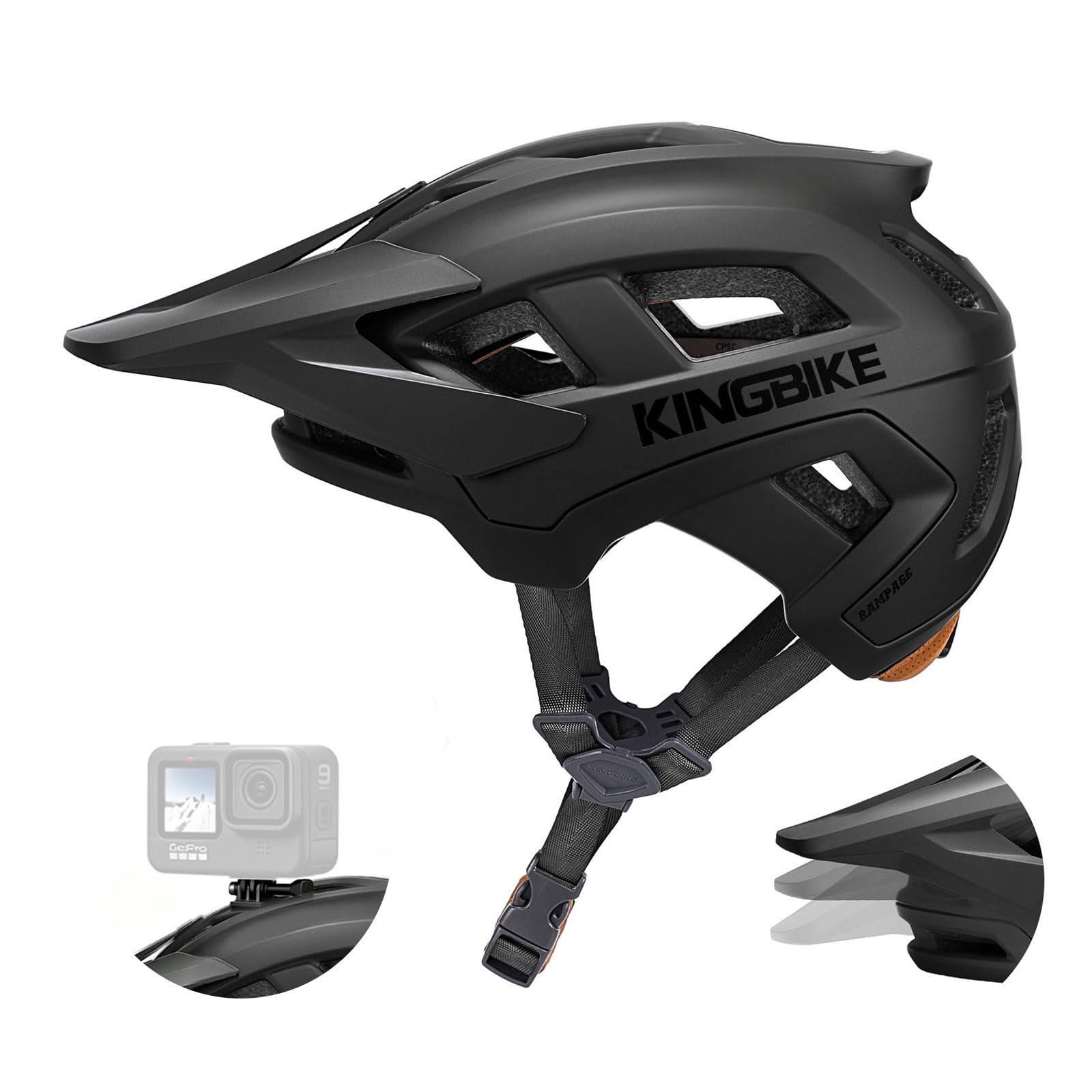 KINGBIKE Professioneller Mountainbike Helm E-MTB NTA-8776 E-Bike Sicherheitshelm mit 3-stufig verstellbarem Visier & Kamera-Halterung MTB-Fahrradhelm für Erwachsene